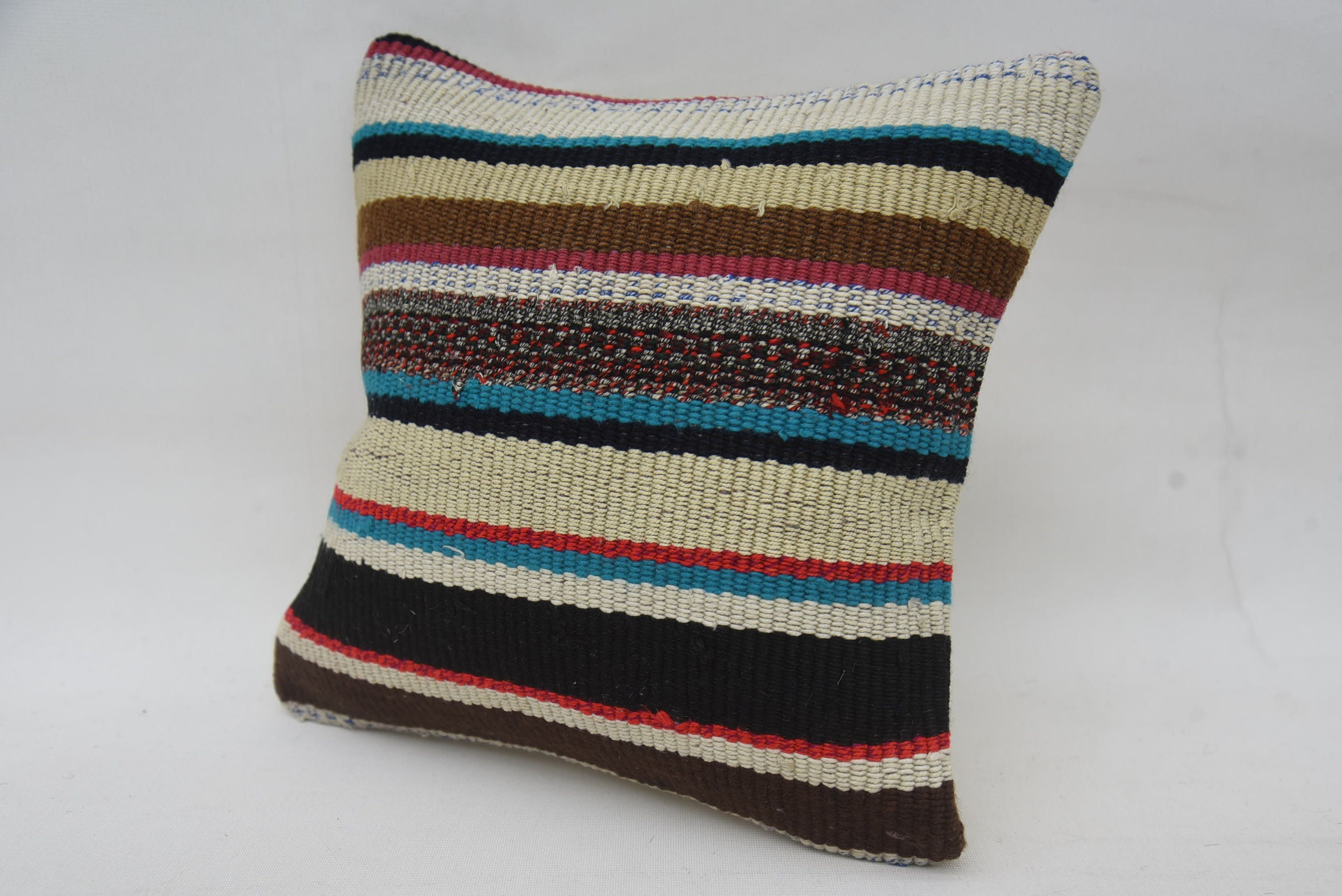 Kilim Cushion Sham, Vintage Pillow, 12"x12" Blue Cushion Cover, Natural Pillow, Pattern Throw Pillow, Vintage Kilim Pillow