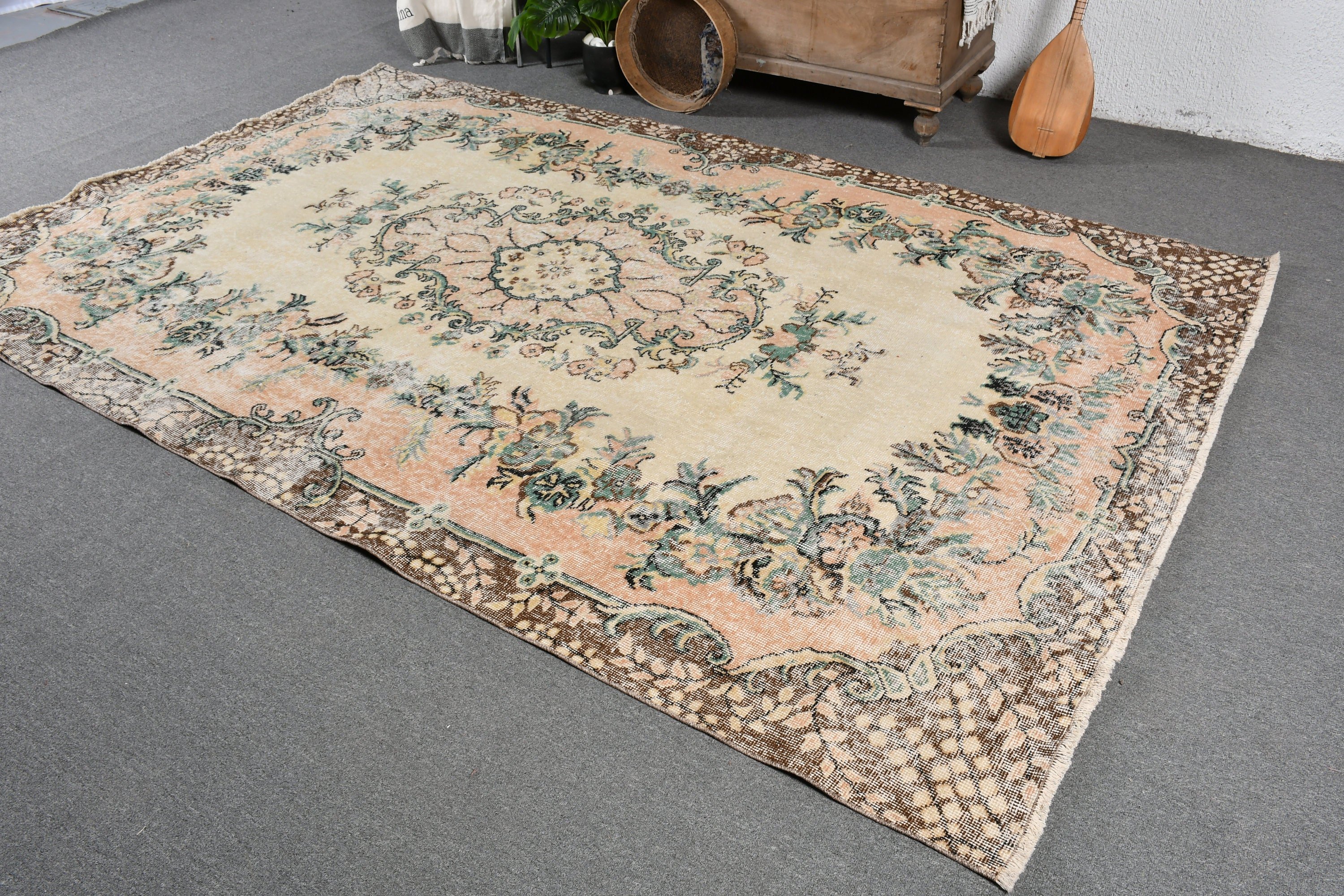 Turkish Rug, Vintage Rug, 6.2x9.6 ft Large Rugs, Floor Rug, Beige Floor Rug, Living Room Rug, Moroccan Rugs, Rugs for Salon, Bedroom Rug