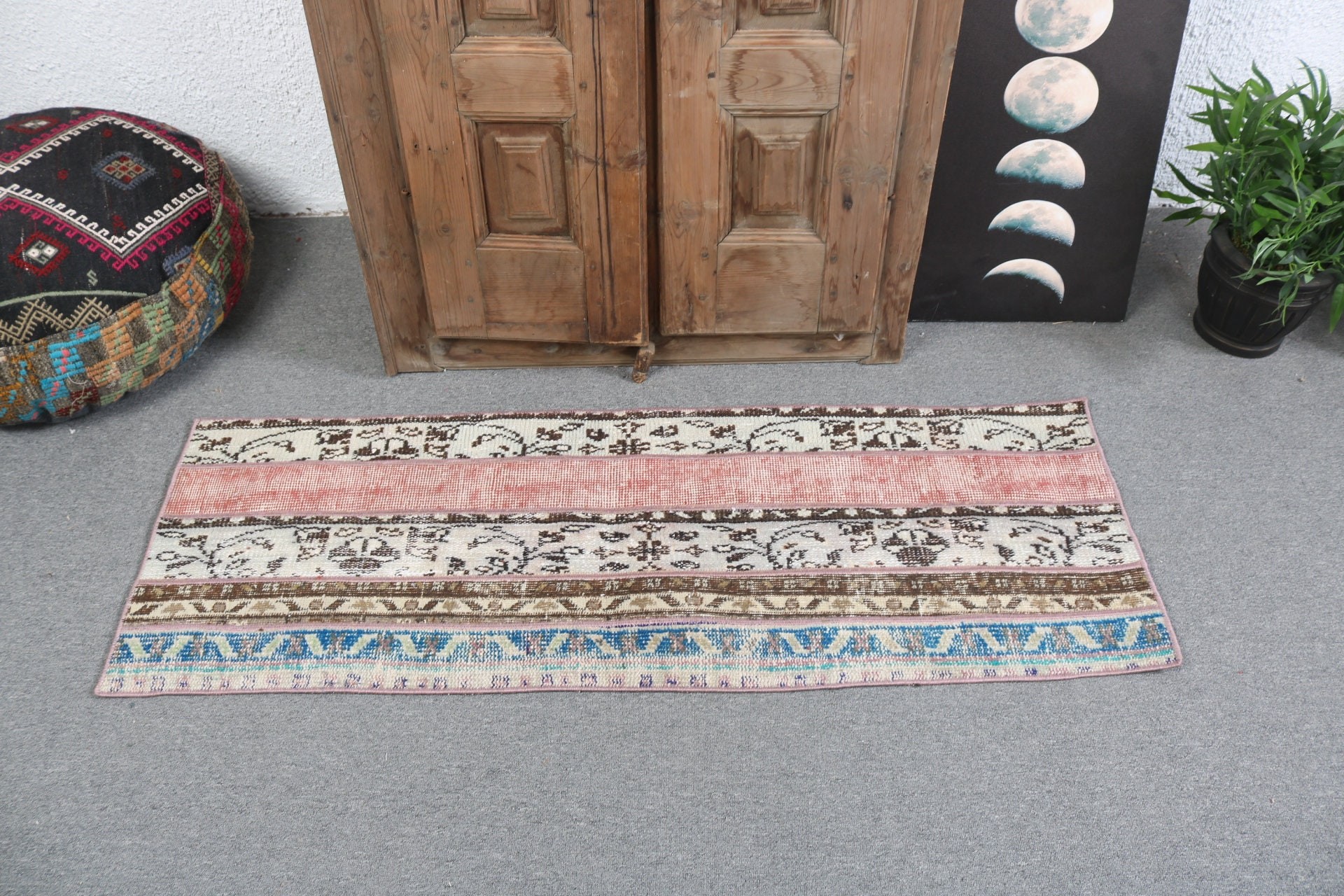 Kapı Paspası Halıları, Boho Halıları, Vintage Halı, Banyo Halıları, Bej Yatak Odası Halısı, Türk Halısı, Düz Dokuma Halı, 1.7x4.8 ft Küçük Halılar, Banyo Halıları