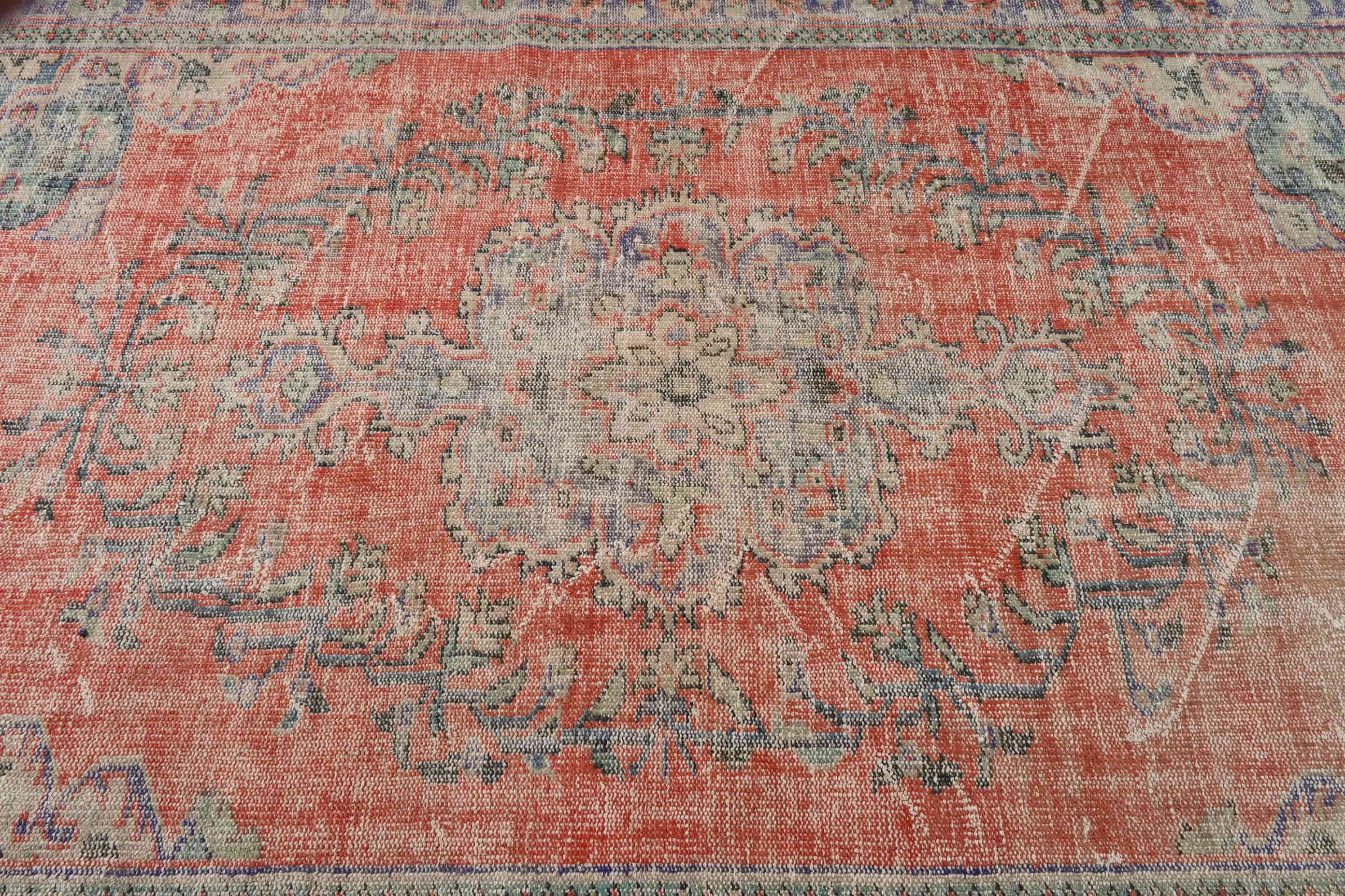 Living Room Rug, Vintage Rugs, Cool Rug, Salon Rugs, Red  5.9x9.6 ft Large Rugs, Rugs for Salon, Turkish Rug