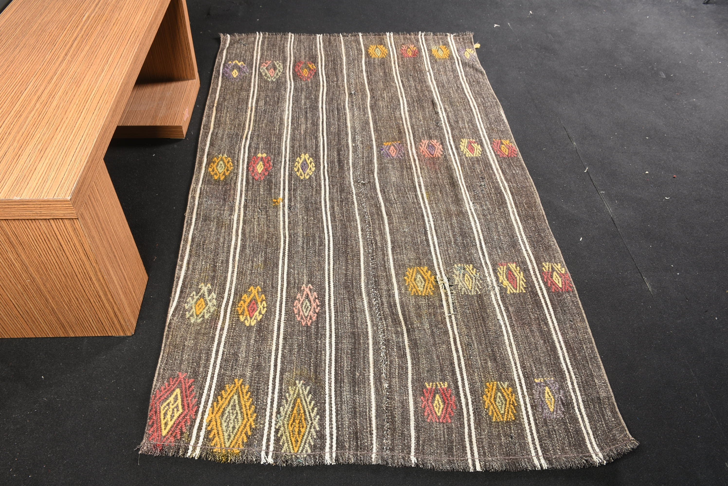 Yün Halı, El Yapımı Halılar, Kahverengi 3,8x6,7 ft Alan Halıları, Türk Halıları, Mutfak Halısı, Kilim, Ev Halısı, Anadolu Halısı, Vintage Halı