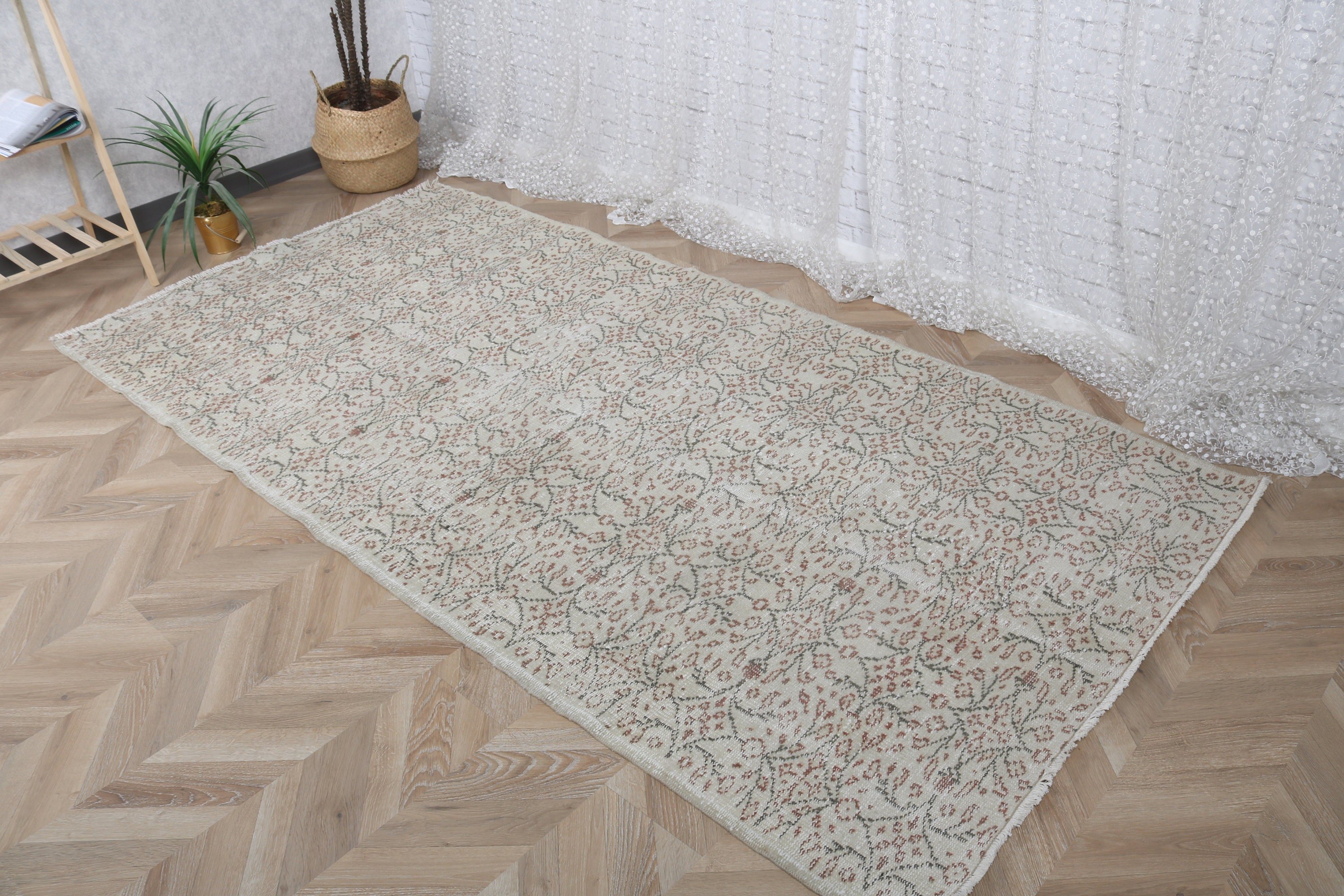 Beige Geometric Rug, Kitchen Rugs, Vintage Rug, 4.3x8.4 ft Area Rug, Handwoven Rug, Turkish Rug, Floor Rug, Bedroom Rug