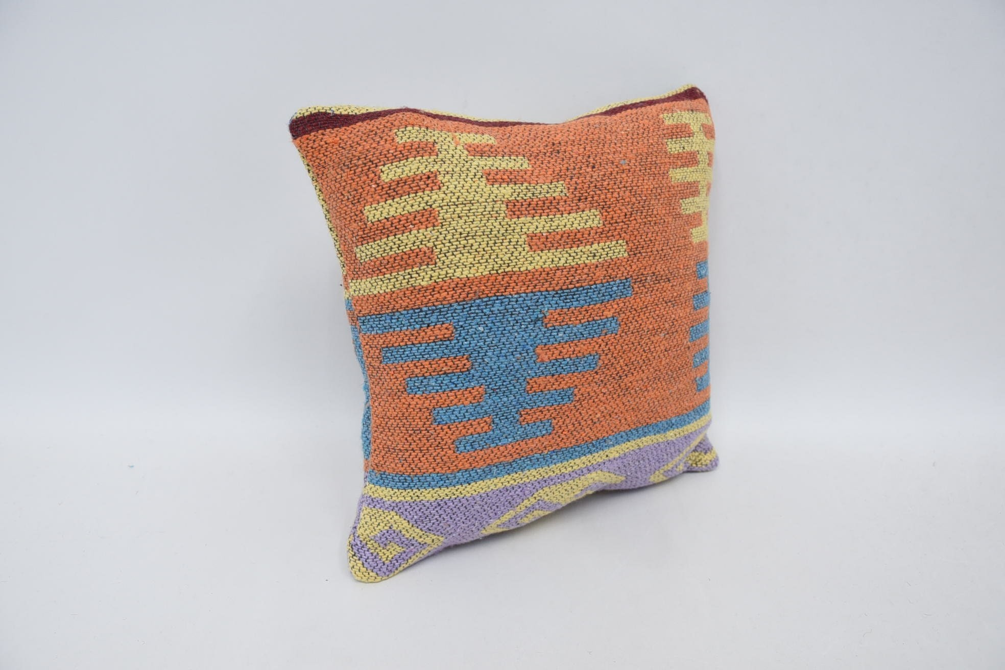 Pillow for Couch, Vintage Kilim Throw Pillow, Kilim Pillow Cover, 12"x12" Orange Pillow Case, Bed Cushion, Couch Pillow Cover