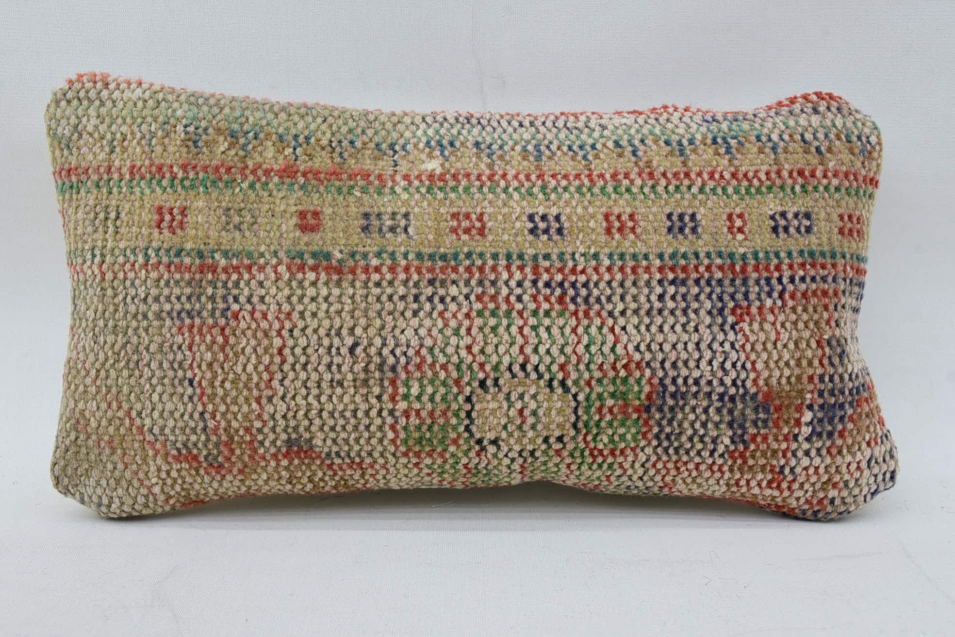 Kilim Pillow, Vintage Kilim Throw Pillow, Oriental Pillow Case, 8"x16" Beige Cushion Case, Turkish Corner Cushion, Pillow for Sofa