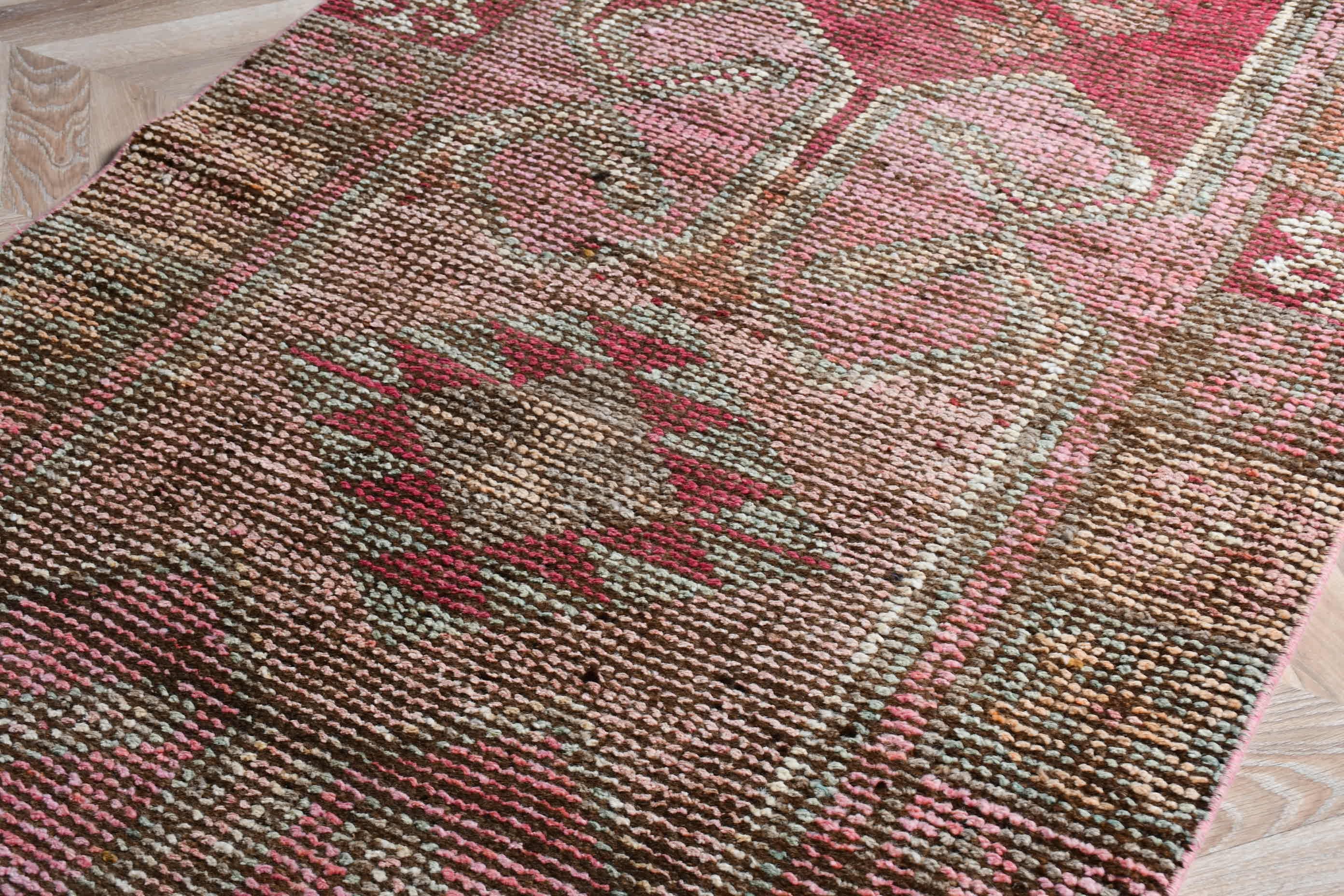Pink  3.2x10.2 ft Runner Rugs, Hand Knotted Rug, Moroccan Rug, Rugs for Hallway, Vintage Rug, Turkish Rug, Kitchen Rugs