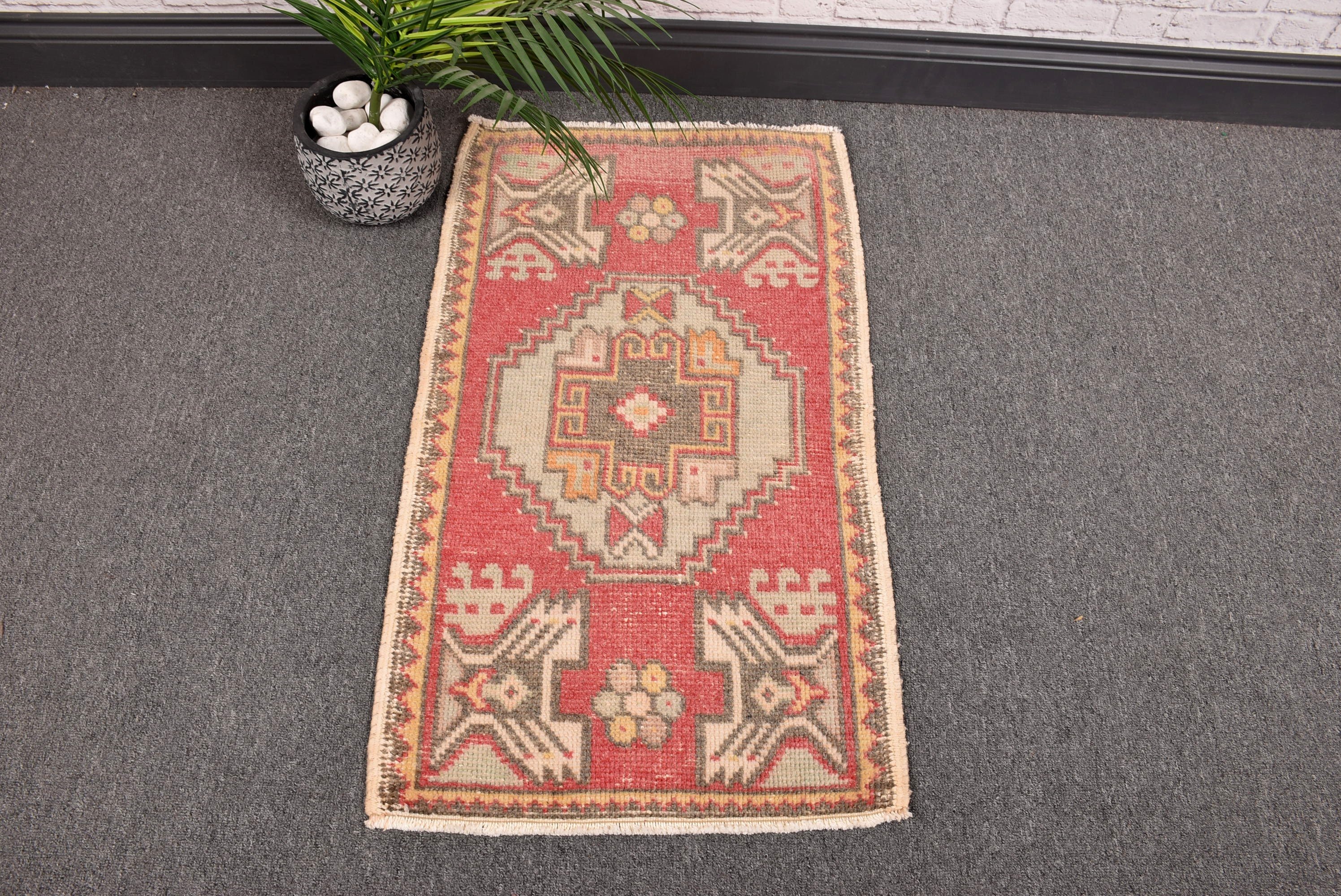 Vintage Halılar, Banyo Halısı, Türk Halısı, 1.6x2.7 ft Küçük Halı, Boho Halıları, Nötr Halı, Ev Dekorasyonu Halıları, Pembe Fas Halıları, Giriş Halıları