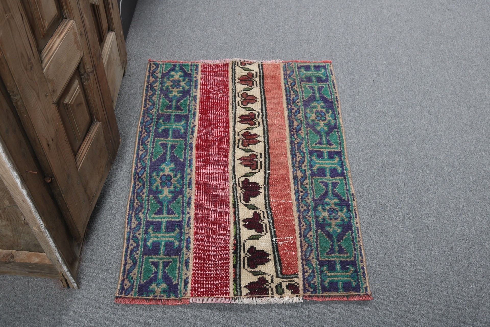 Vintage Halılar, Küçük Vintage Halılar, 2.1x2.9 ft Küçük Halılar, Mutfak Halısı, Yeşil Fas Halıları, Geometrik Halı, Küçük Alan Halısı, Türk Halısı