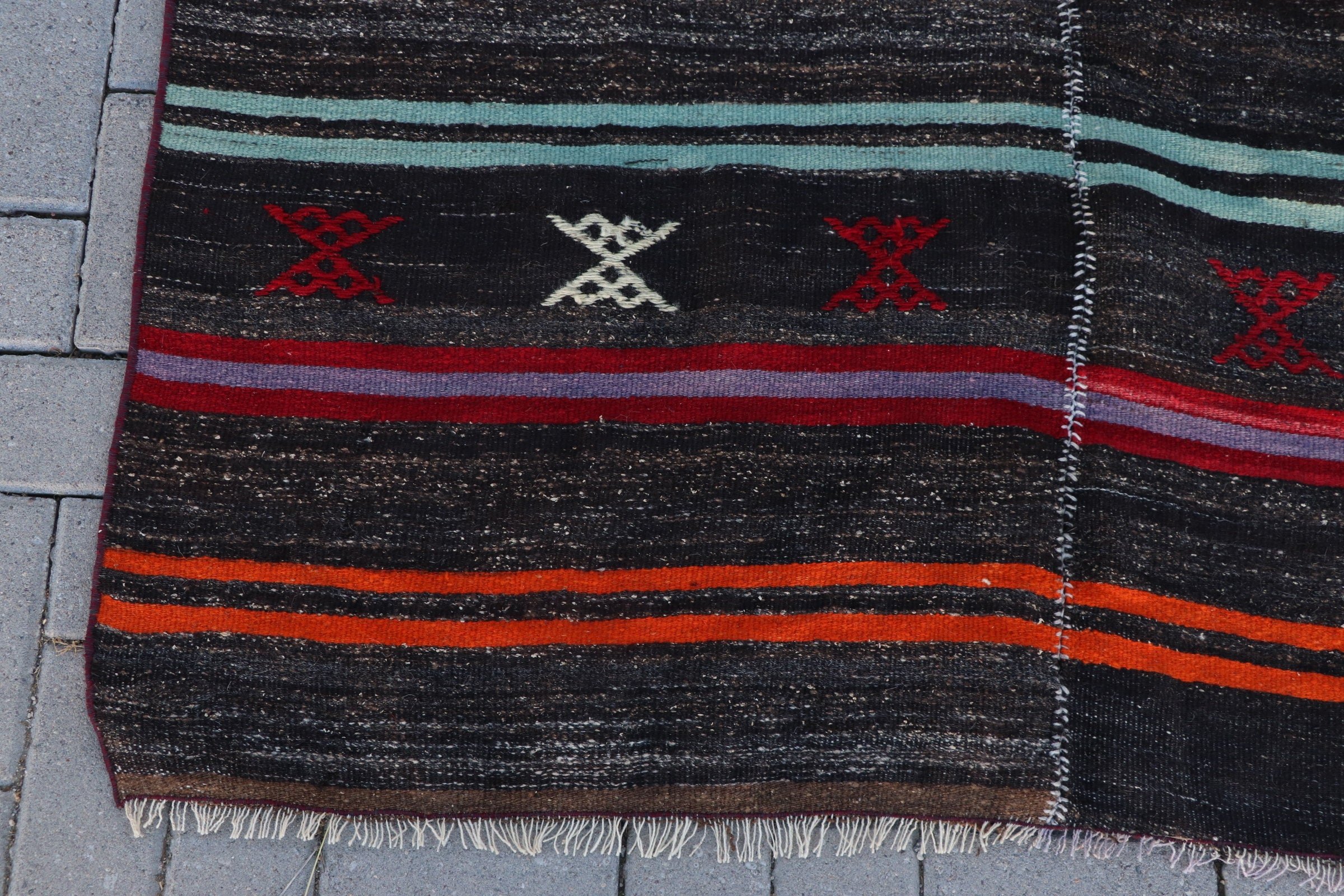 Vintage Halı, Oushak Halı, 4.4x10.5 ft Büyük Halı, Türk Halısı, Salon Halıları, Yatak Odası Halısı, Özel Halı, Salon Halısı, Siyah Soğuk Halı, Kilim