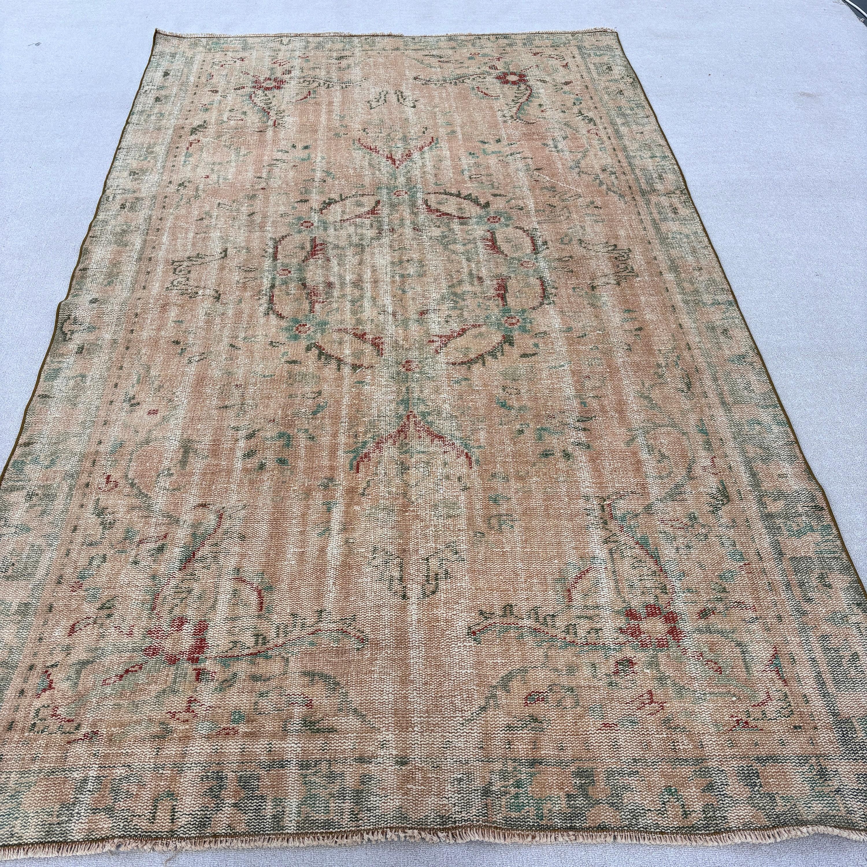 Türk Halısı, Boho Halıları, 5.8x9.6 ft Büyük Halı, Yün Halısı, Yatak Odası Halısı, Geometrik Halı, Büyük Oushak Halıları, Turuncu Ev Dekor Halısı, Vintage Halı