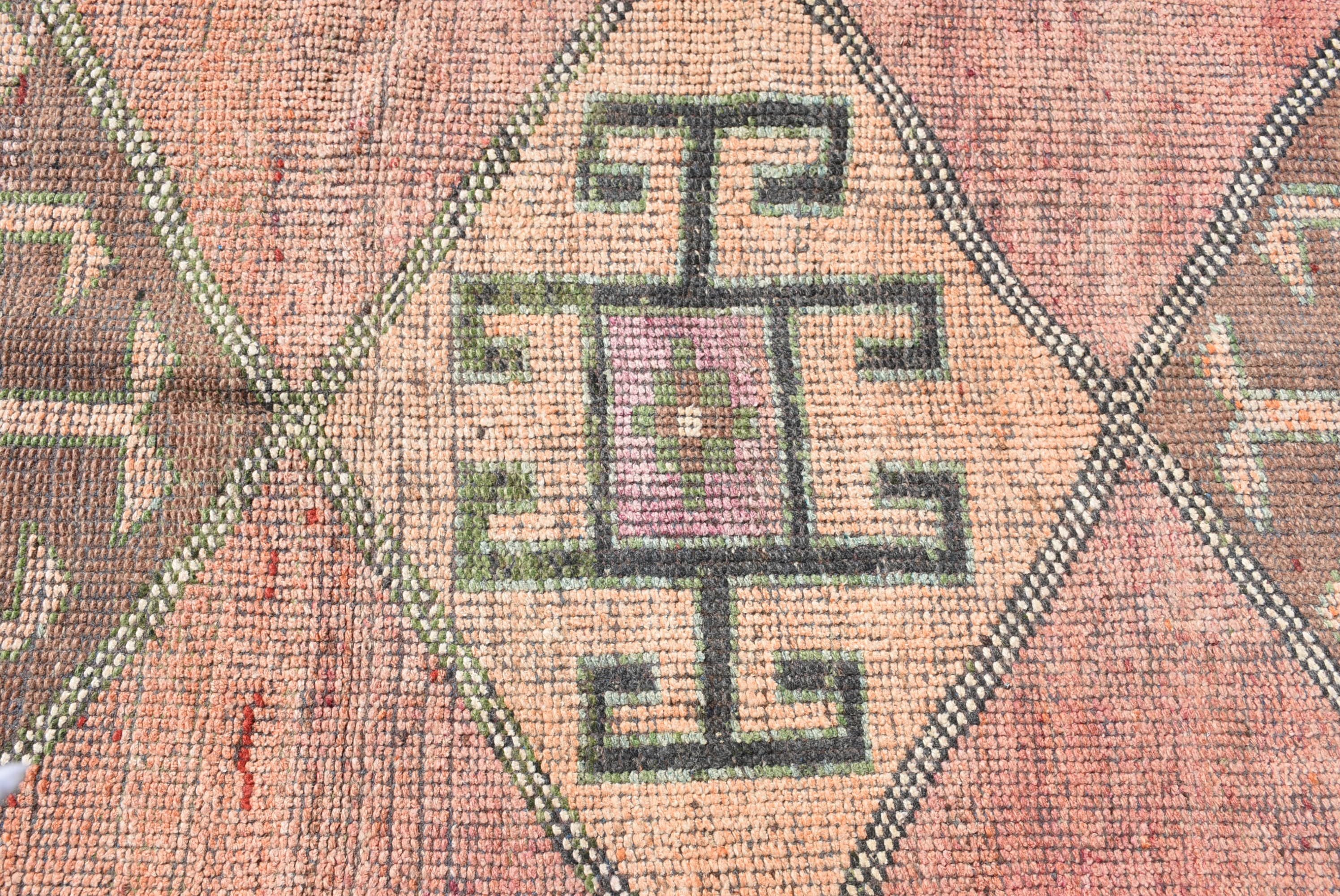 Orange Wool Rug, Bedroom Rug, Rugs for Hallway, Kitchen Rug, Corridor Rug, Vintage Rugs, 3x9.8 ft Runner Rugs, Stair Rug, Turkish Rugs