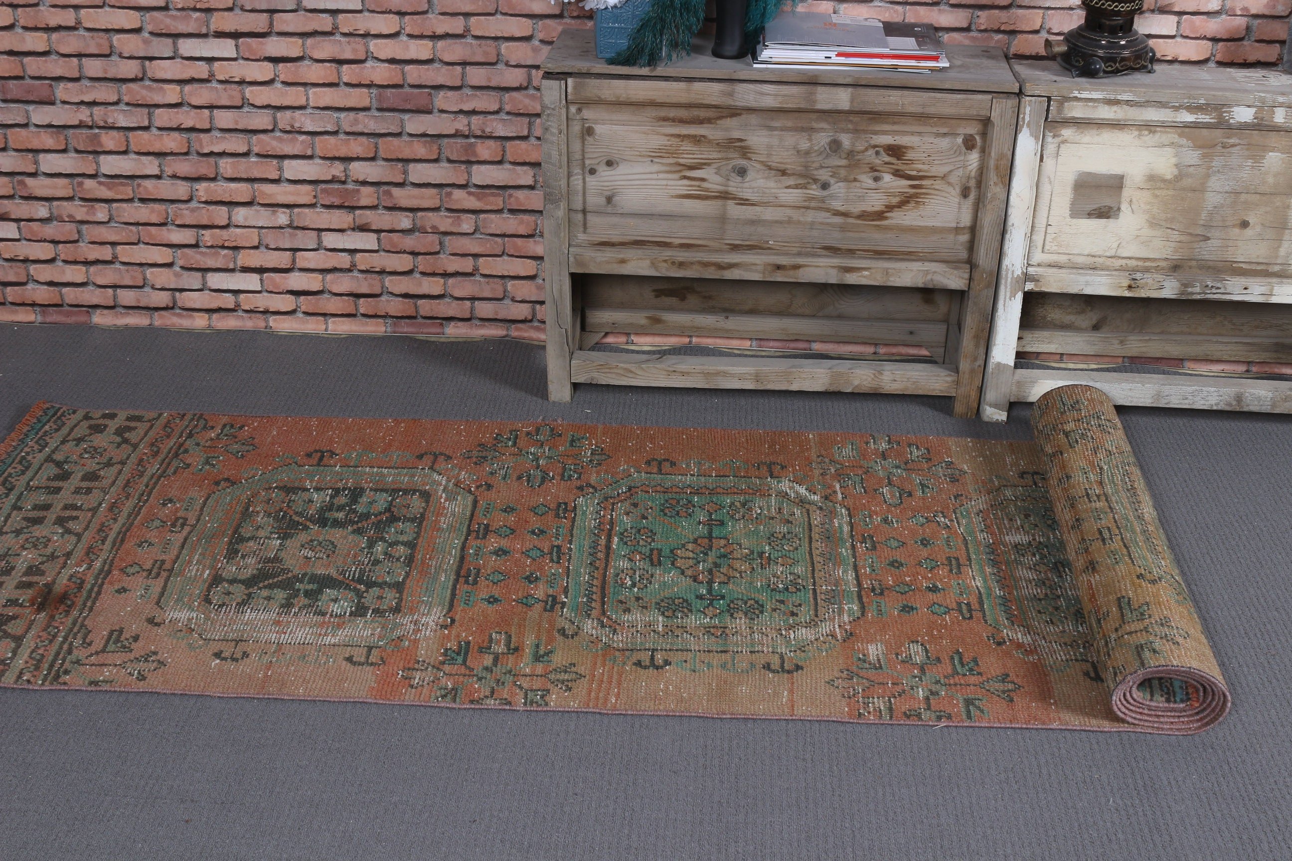 Orange Kitchen Rugs, Turkish Rugs, 2.6x11.7 ft Runner Rug, Antique Rug, Vintage Rug, Corridor Rug, Rugs for Runner, Pale Rug