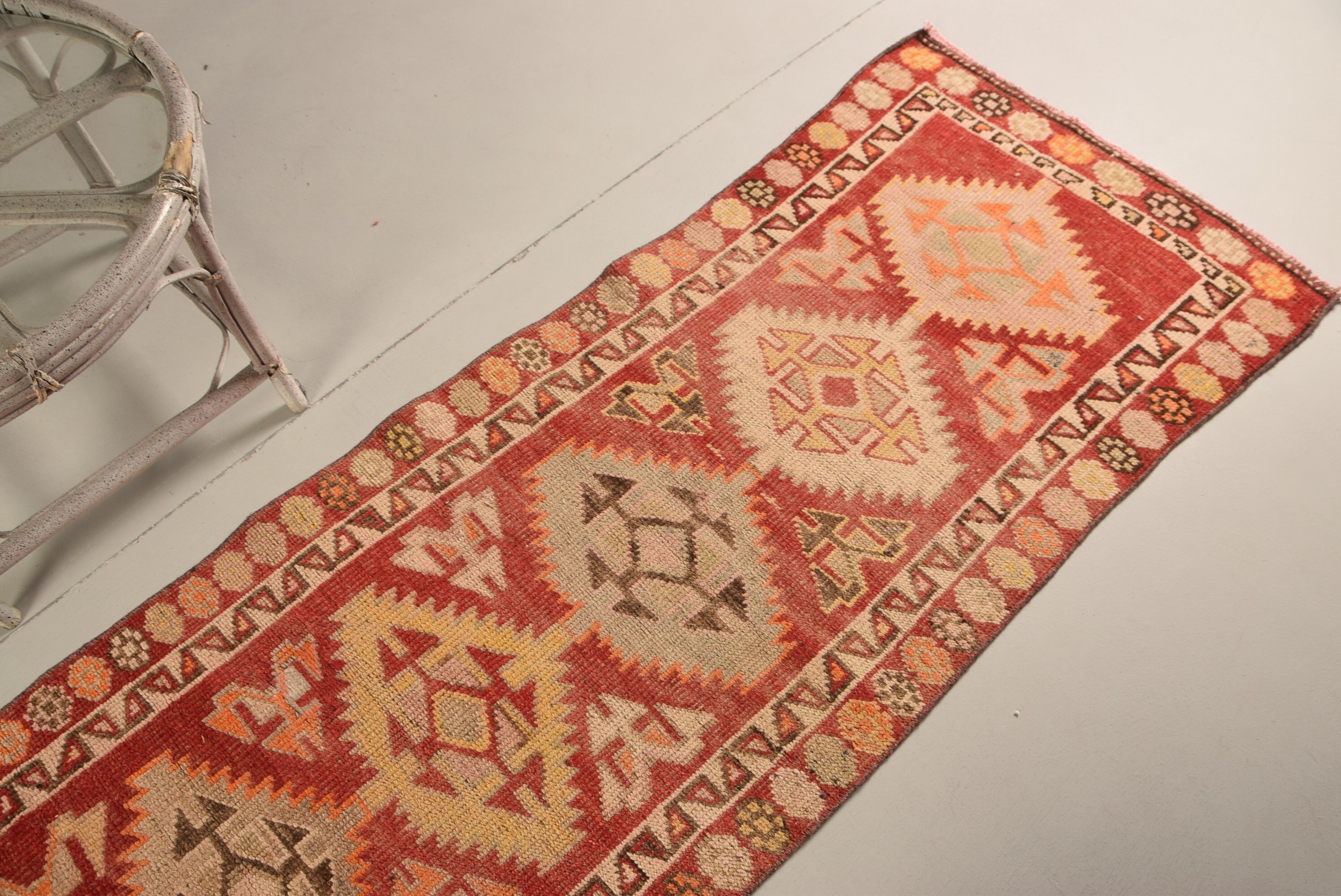 Rugs for Corridor, Designer Rug, Red  2.6x9.5 ft Runner Rugs, Antique Rug, Vintage Rug, Kitchen Rug, Turkish Rug, Bedroom Rugs