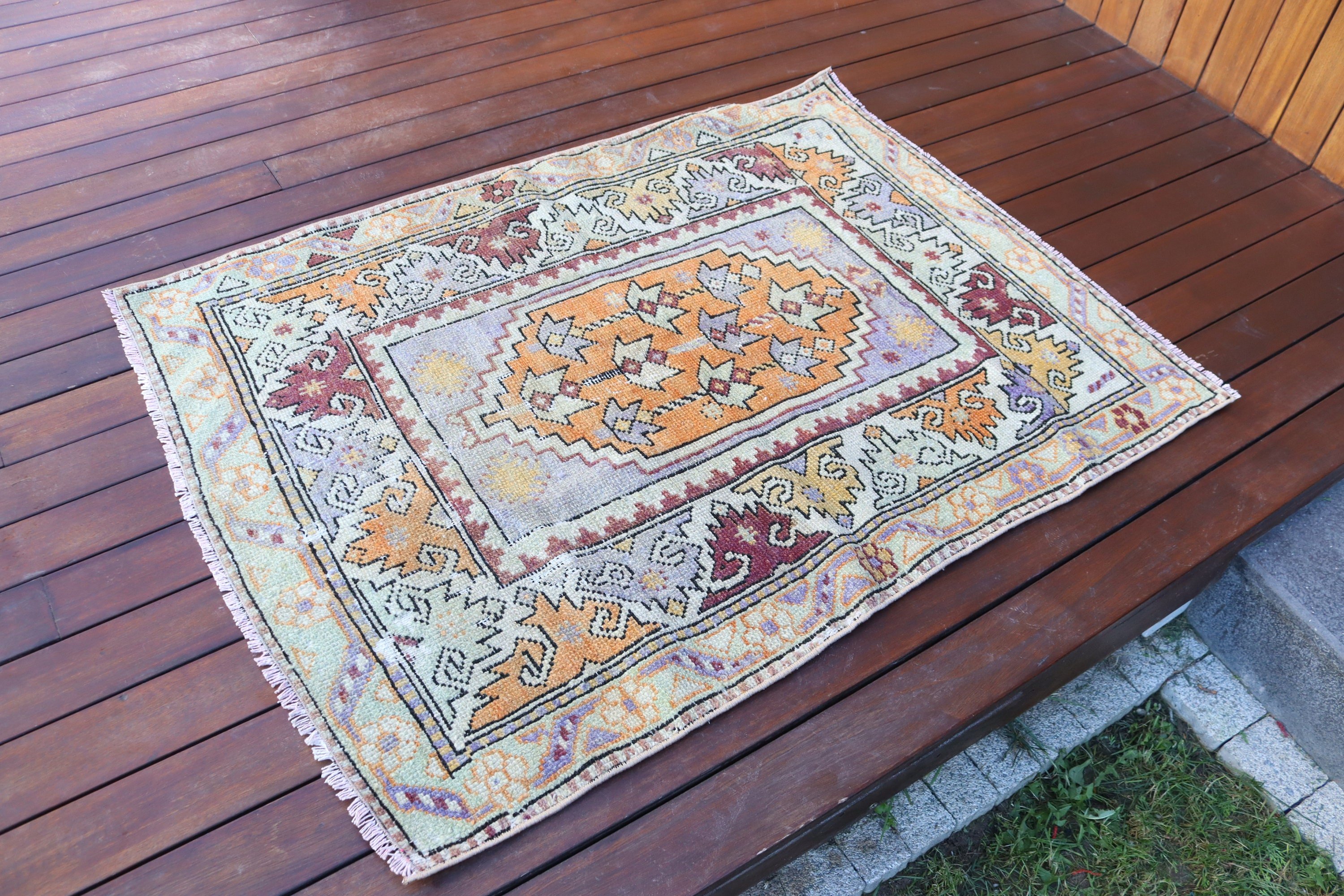 Rugs for Entry, Orange Flatweave Rug, Kitchen Rug, Turkish Rugs, Geometric Rug, 3.1x4.1 ft Small Rug, Aztec Rug, Nursery Rugs, Vintage Rugs