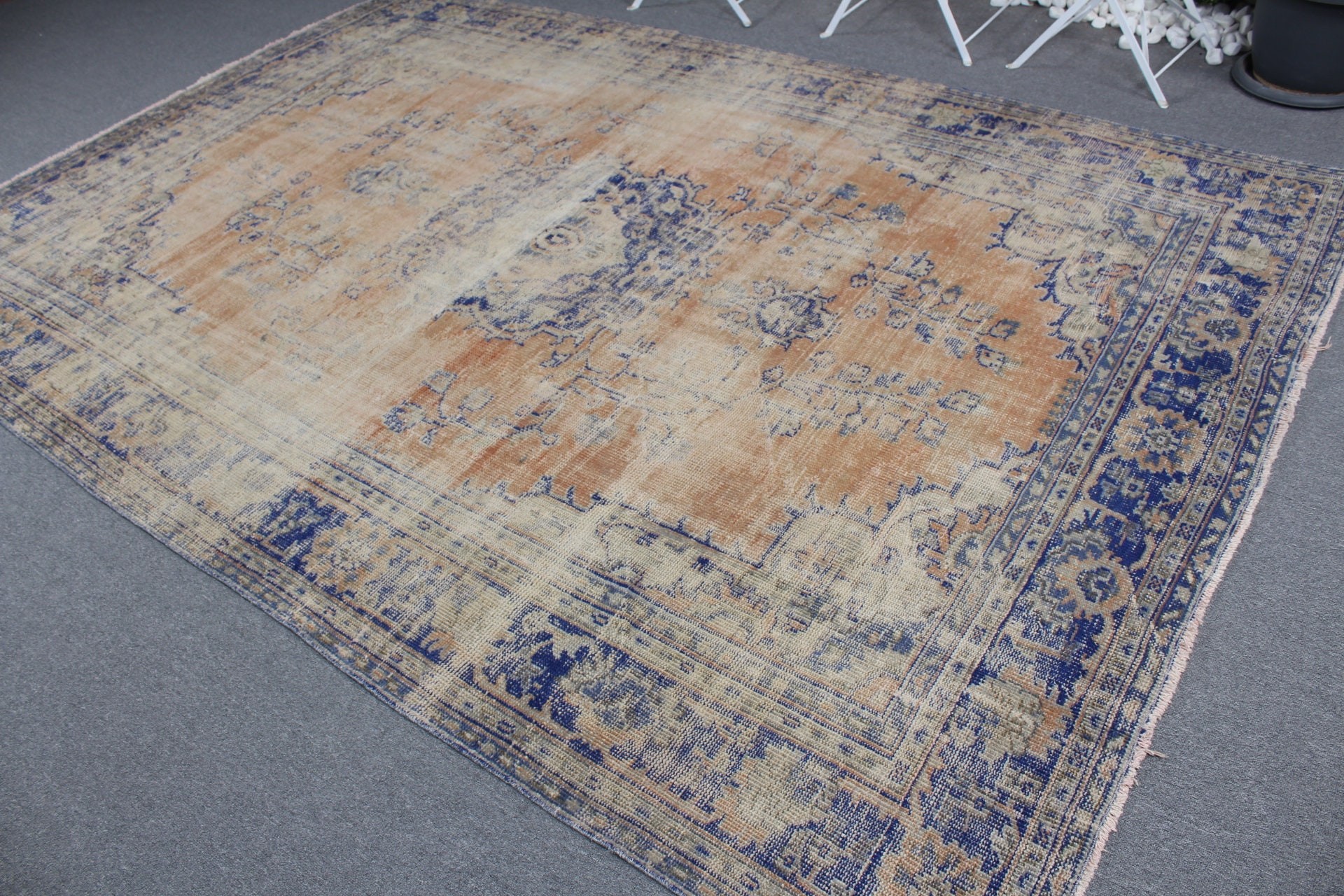 Orange Floor Rug, Bedroom Rugs, Turkish Rugs, Flatweave Rug, Living Room Rugs, Kitchen Rug, 6.9x10 ft Large Rug, Vintage Rugs, Oushak Rug