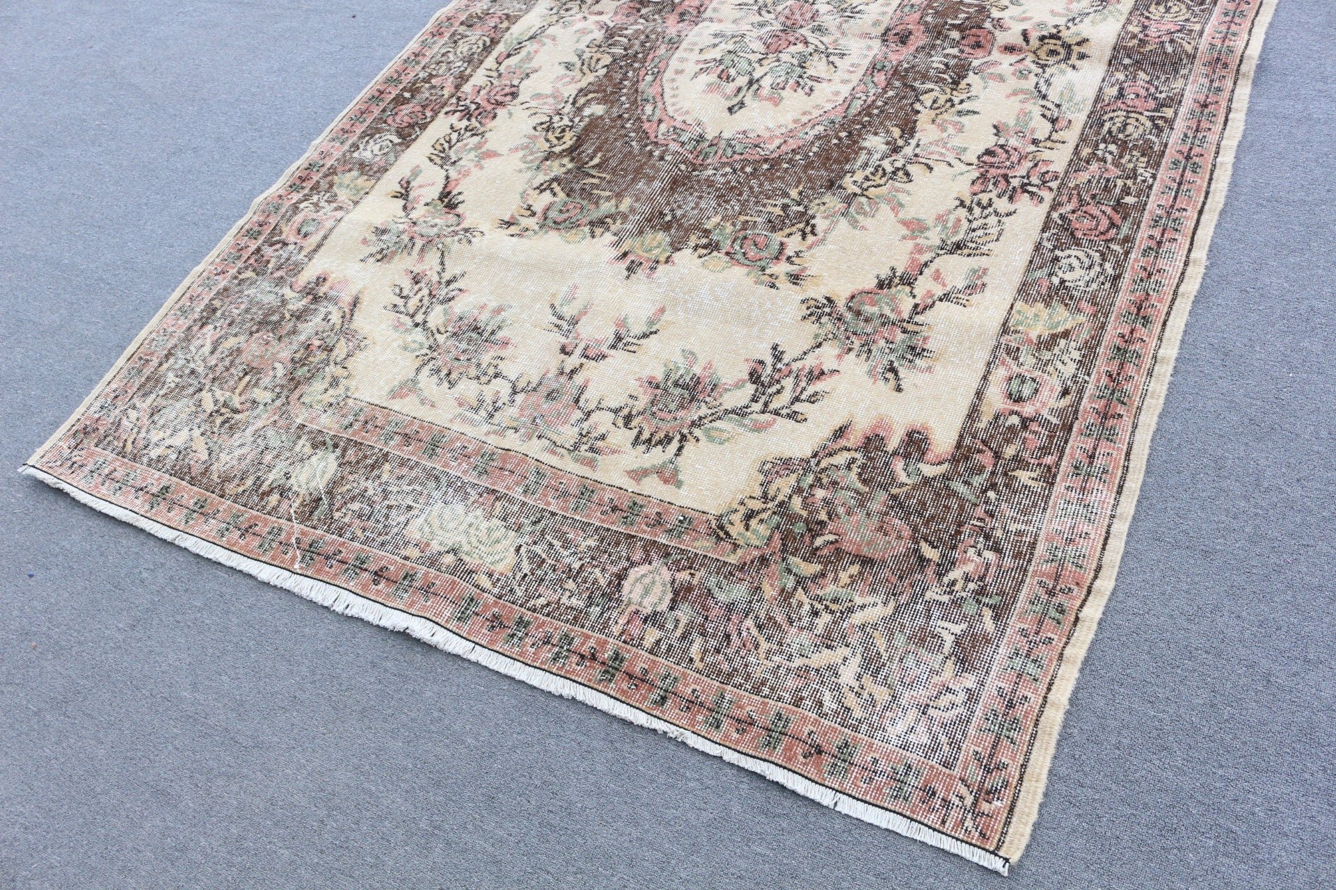 Salon Rug, Vintage Rug, Floor Rug, Beige Oriental Rug, Rugs for Salon, Dining Room Rugs, Wool Rugs, 5.6x9.3 ft Large Rug, Turkish Rugs