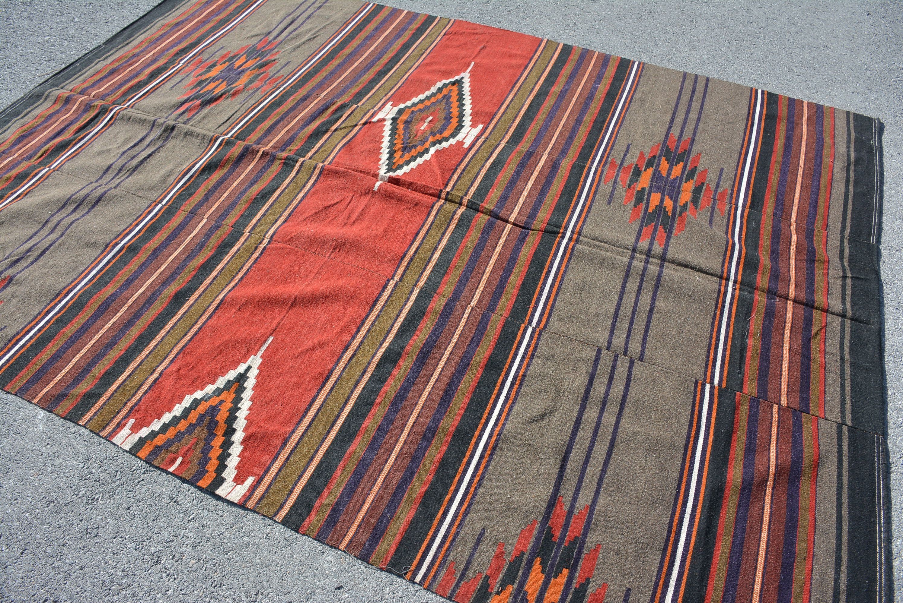 Kilim, Turkish Rug, Wool Rugs, Home Decor Rug, Living Room Rug, Aztec Rugs, 6.4x8.7 ft Large Rug, Vintage Rugs, Rugs for Salon, Salon Rugs