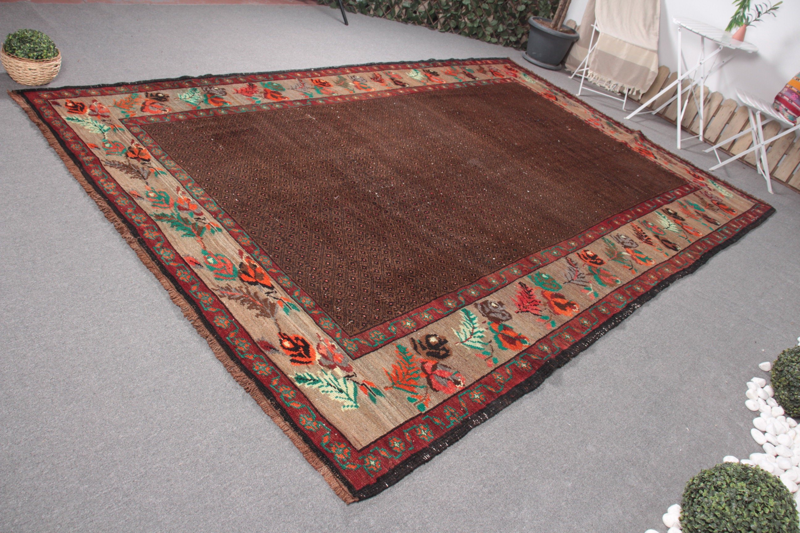 Living Room Rug, Antique Rug, Floor Rugs, Vintage Rug, Saloon Rugs, Bright Rug, Turkish Rug, 7.3x11.1 ft Oversize Rug, Brown Antique Rug