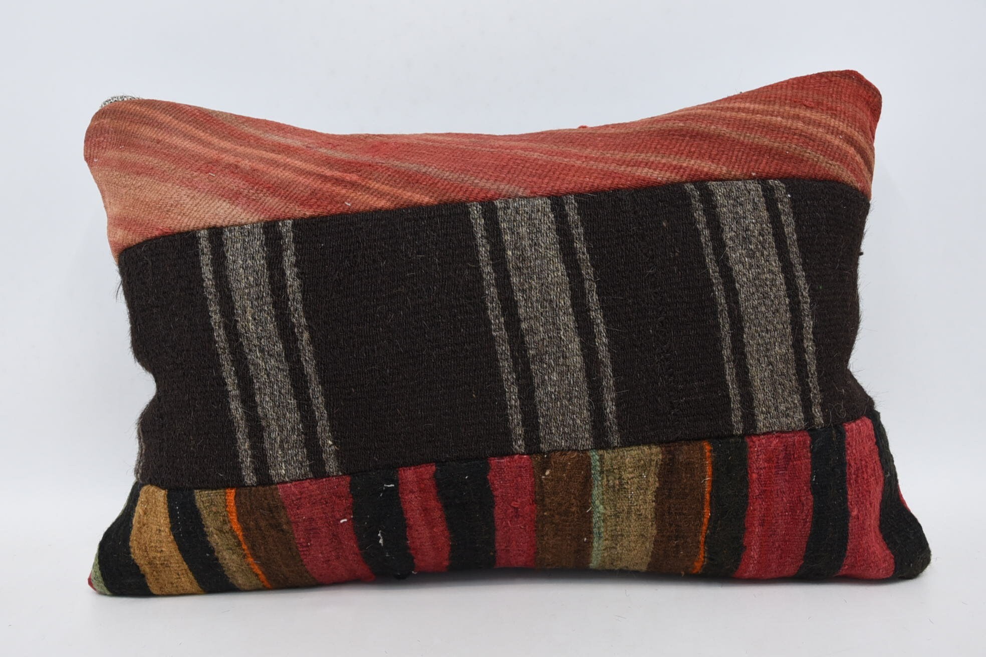 Meditation Cushion, Ethnical Kilim Rug Pillow, Ottoman Pillow Case, 16"x24" Brown Cushion, Kilim Pillow, Retro Pillow, Home Decor Pillow