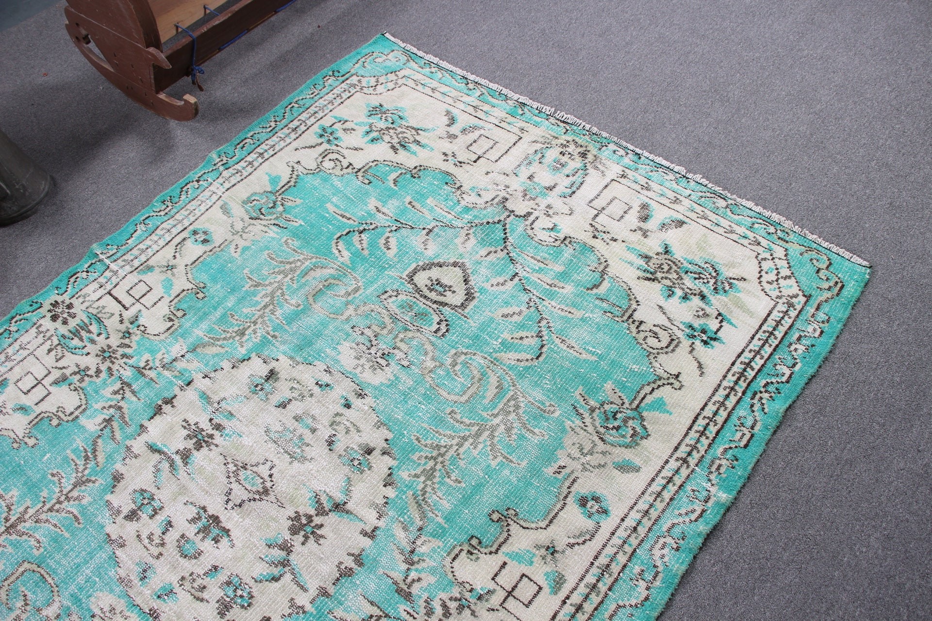 Bedroom Rugs, Retro Rug, Green Oriental Rugs, Dining Room Rug, Vintage Rug, Oushak Rug, 4.9x7.3 ft Area Rugs, Floor Rug, Turkish Rugs