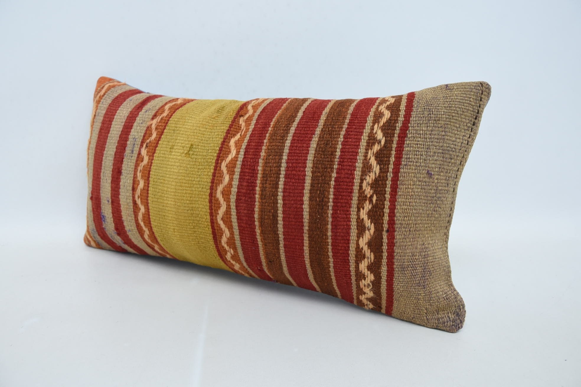 Vintage Pillow, Bolster Throw Pillow Sham, Ethnical Kilim Rug Pillow, Boho Pillow Sham Cover, 12"x24" Red Pillow Case