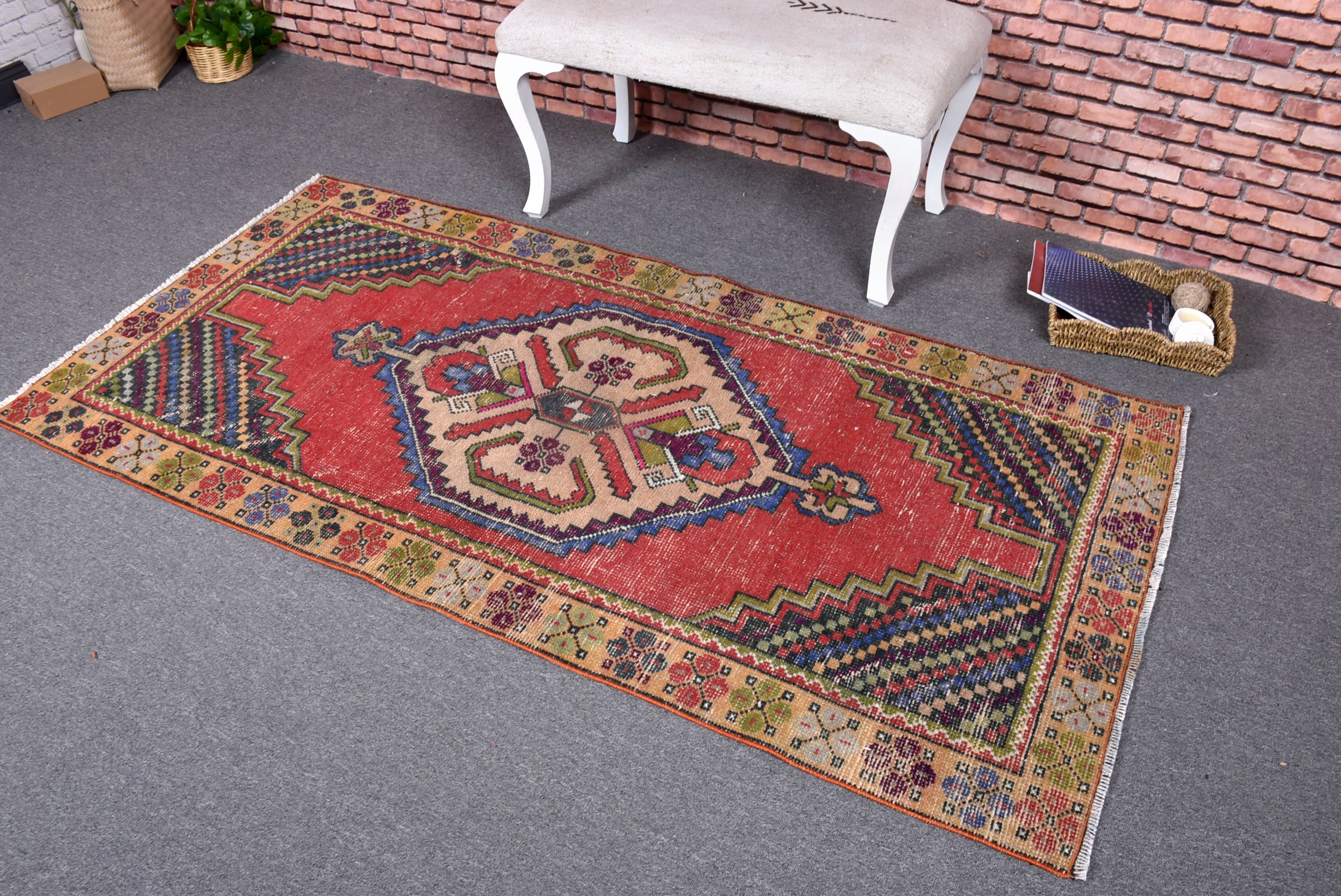 Rugs for Nursery, Neutral Rug, Vintage Rug, Red Home Decor Rug, Turkish Rugs, 3.2x6.6 ft Accent Rug, Wool Rugs, Vintage Accent Rug