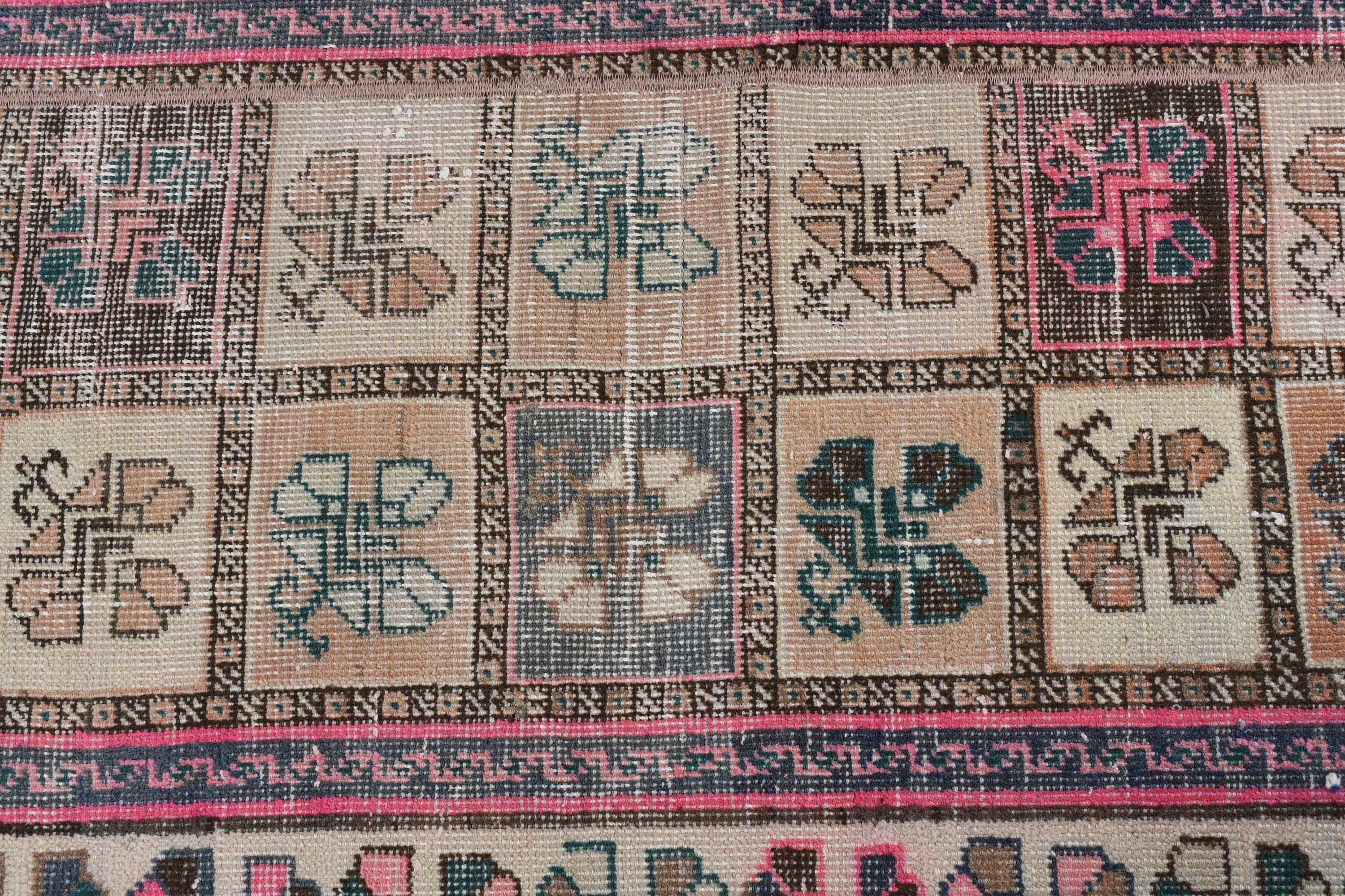 Lüks Halı, Mutfak Halısı, Oushak Halısı, Soğuk Halı, Bej 2,5x8,7 ft Runner Halısı, Vintage Runner Halıları, Vintage Halı, Türk Halısı