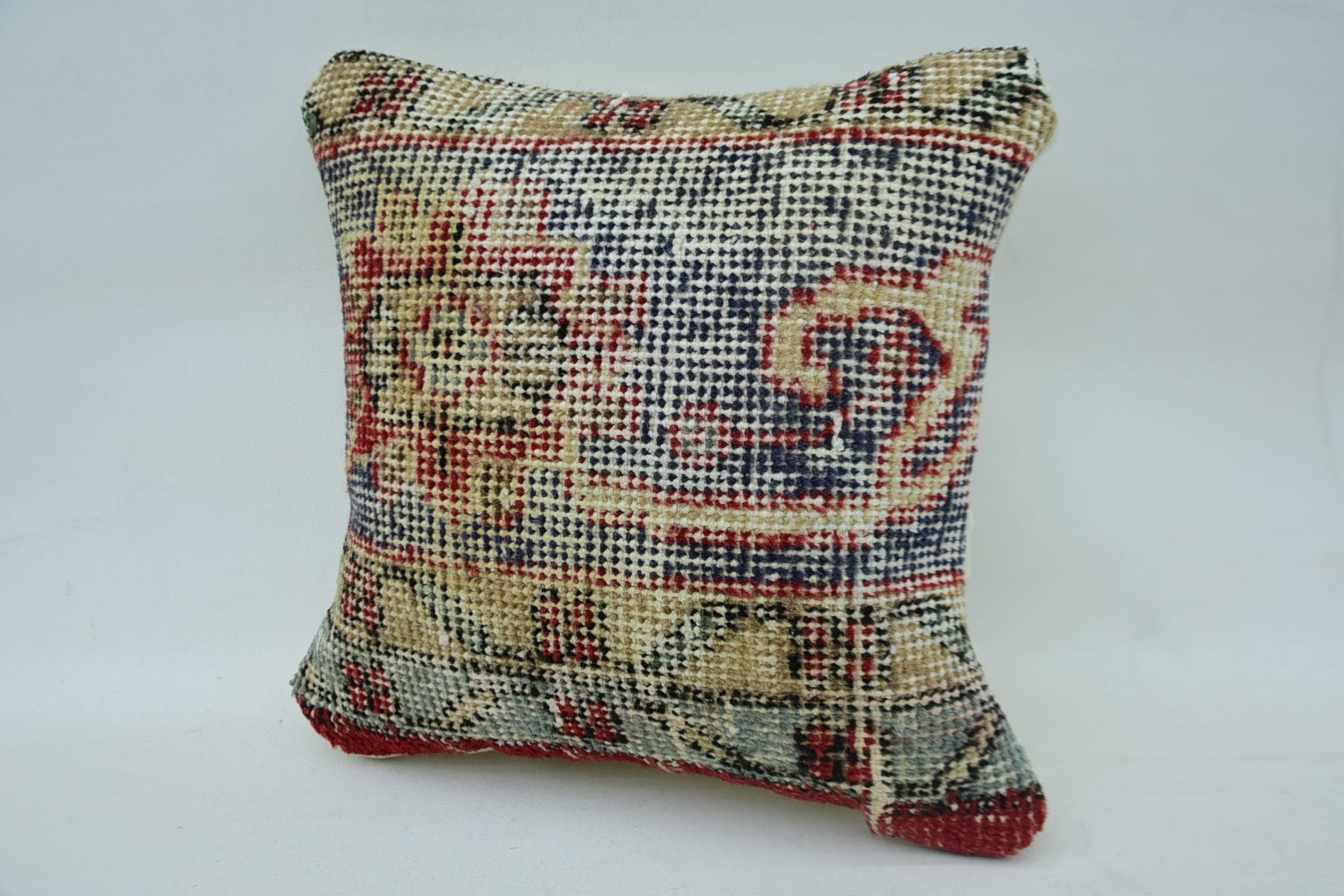 Ethnical Kilim Rug Pillow, Handmade Cushion Cover, 12"x12" Red Pillow Cover, Home Decor Pillow, Turkish Kilim Pillow