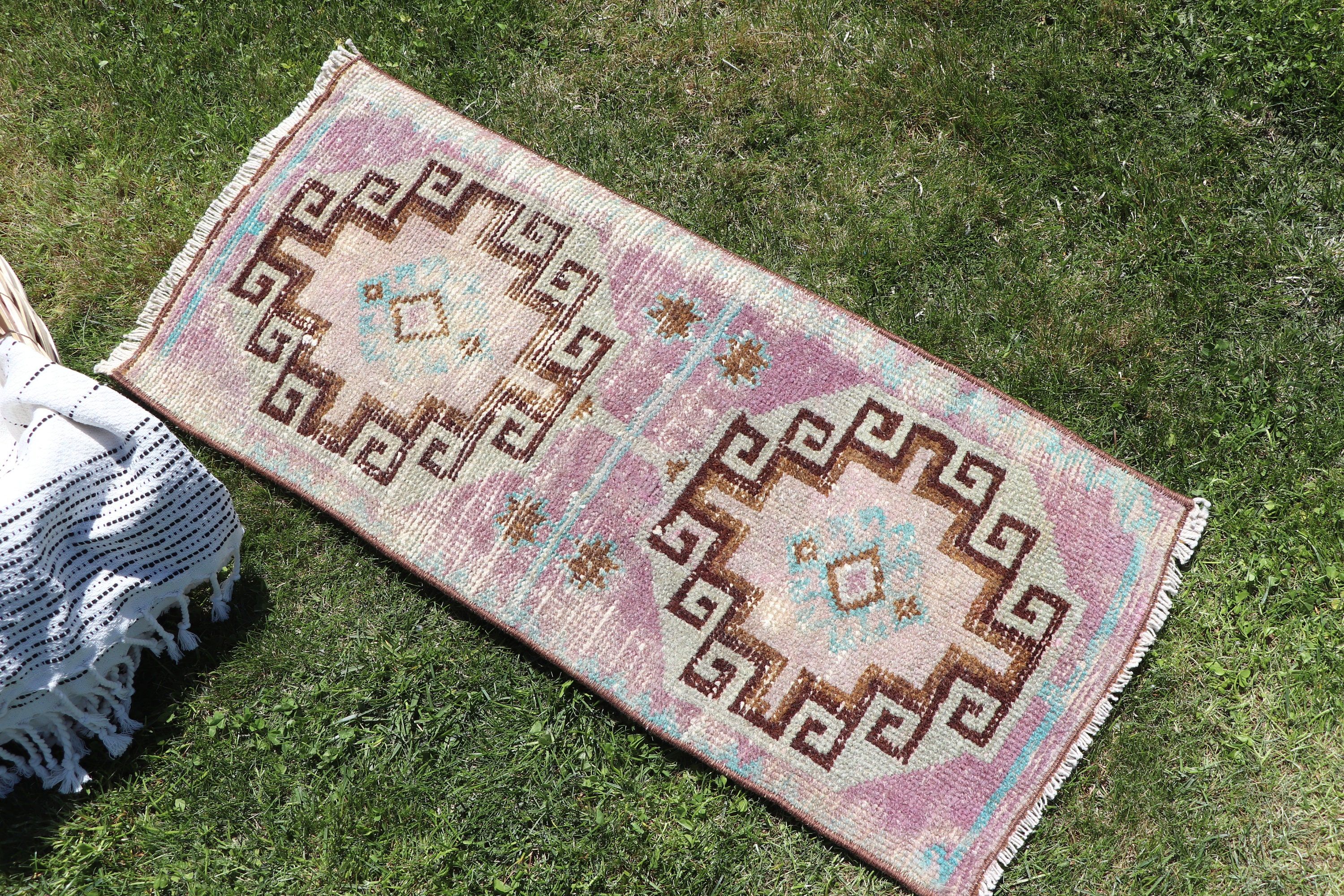 Wool Rug, 1.2x2.8 ft Small Rugs, Purple Moroccan Rugs, Neutral Rug, Wall Hanging Rug, Bathroom Rug, Turkish Rug, Vintage Rugs, Handmade Rug