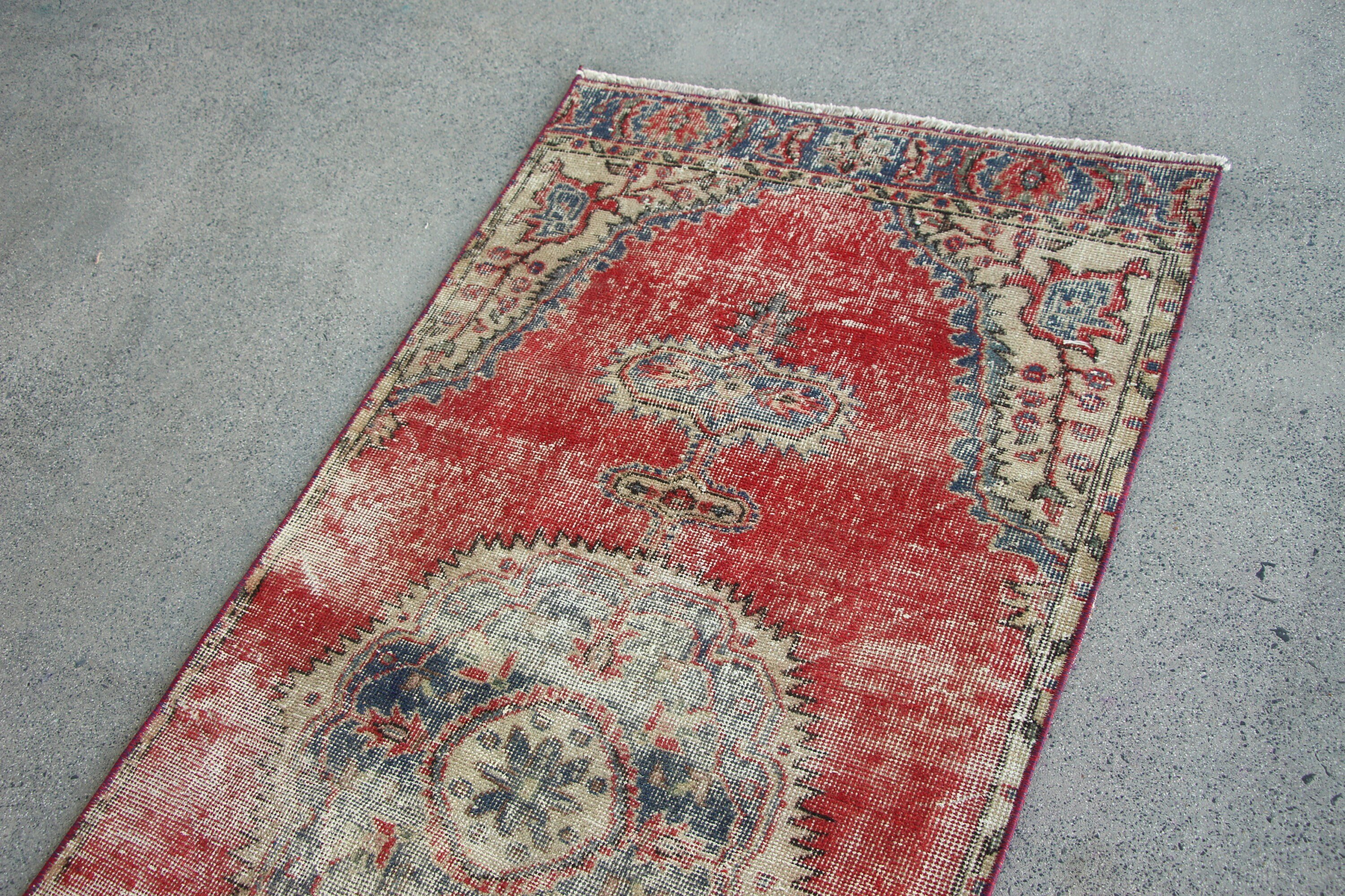 Vintage Rug, Floor Rug, Antique Rugs, Nursery Rugs, Bedroom Rug, Rugs for Bedroom, 2.7x6.5 ft Accent Rugs, Red Cool Rug, Turkish Rugs