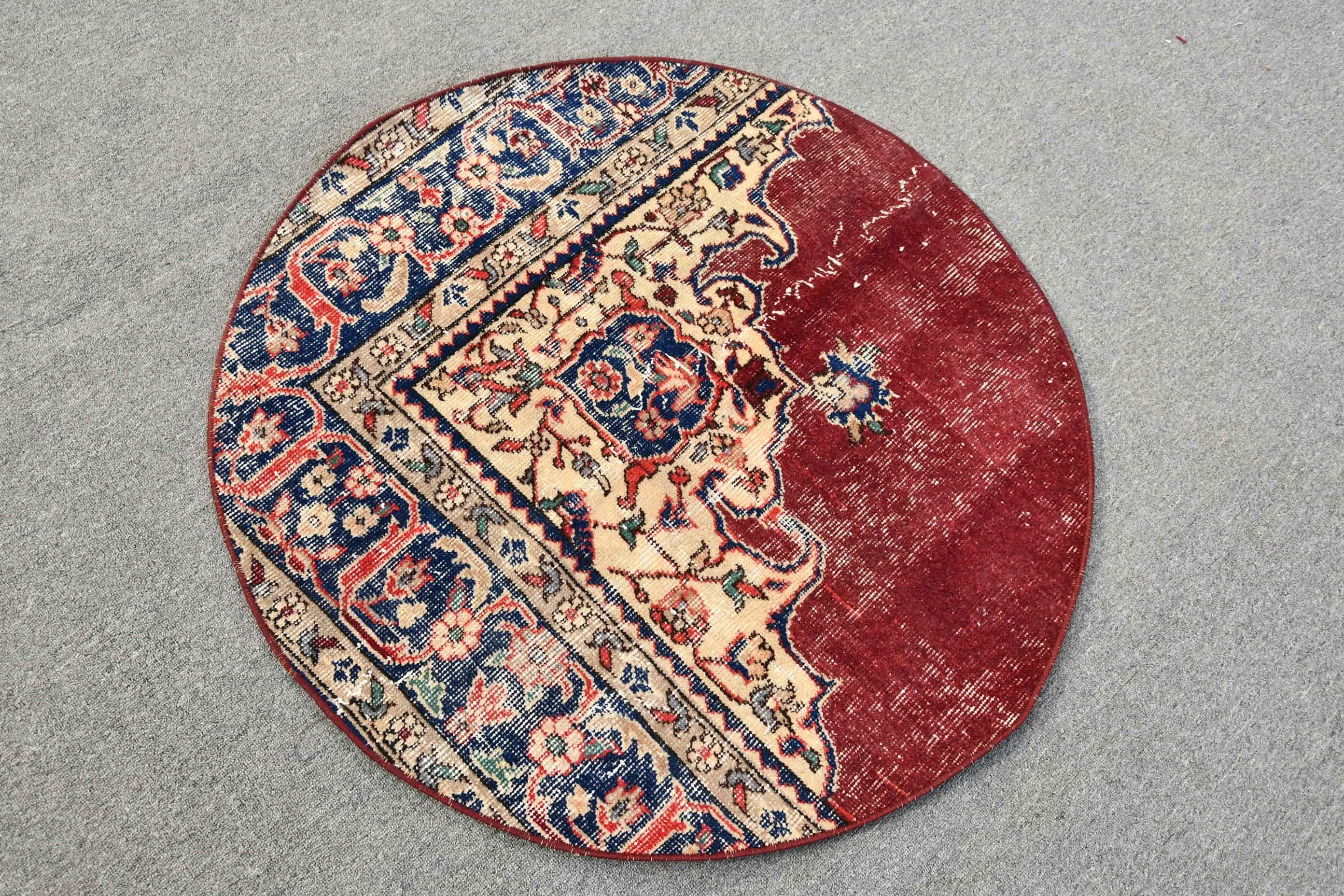 Vintage Halı, Türk Halısı, Paspas Halıları, Banyo Halısı, Kapı Paspas Halısı, Fas Halısı, Kırmızı Oryantal Halılar, Soğuk Halı, 3,1x3,1 ft Küçük Halı