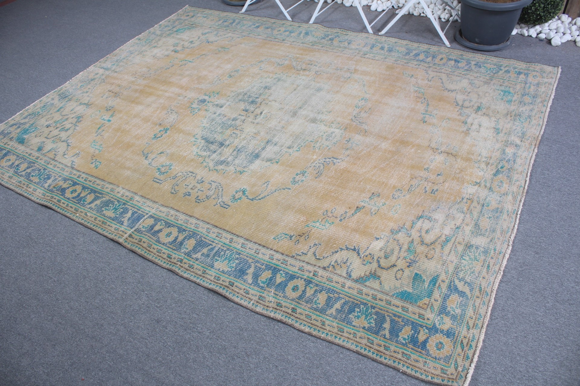 Sarı Havalı Halılar, Mutfak Halıları, Yemek Odası Halıları, Yurt Halısı, 6,4x8,1 ft Büyük Halı, Vintage Halılar, Yatak Odası Halısı, Türk Halısı, Oturma Odası Halısı