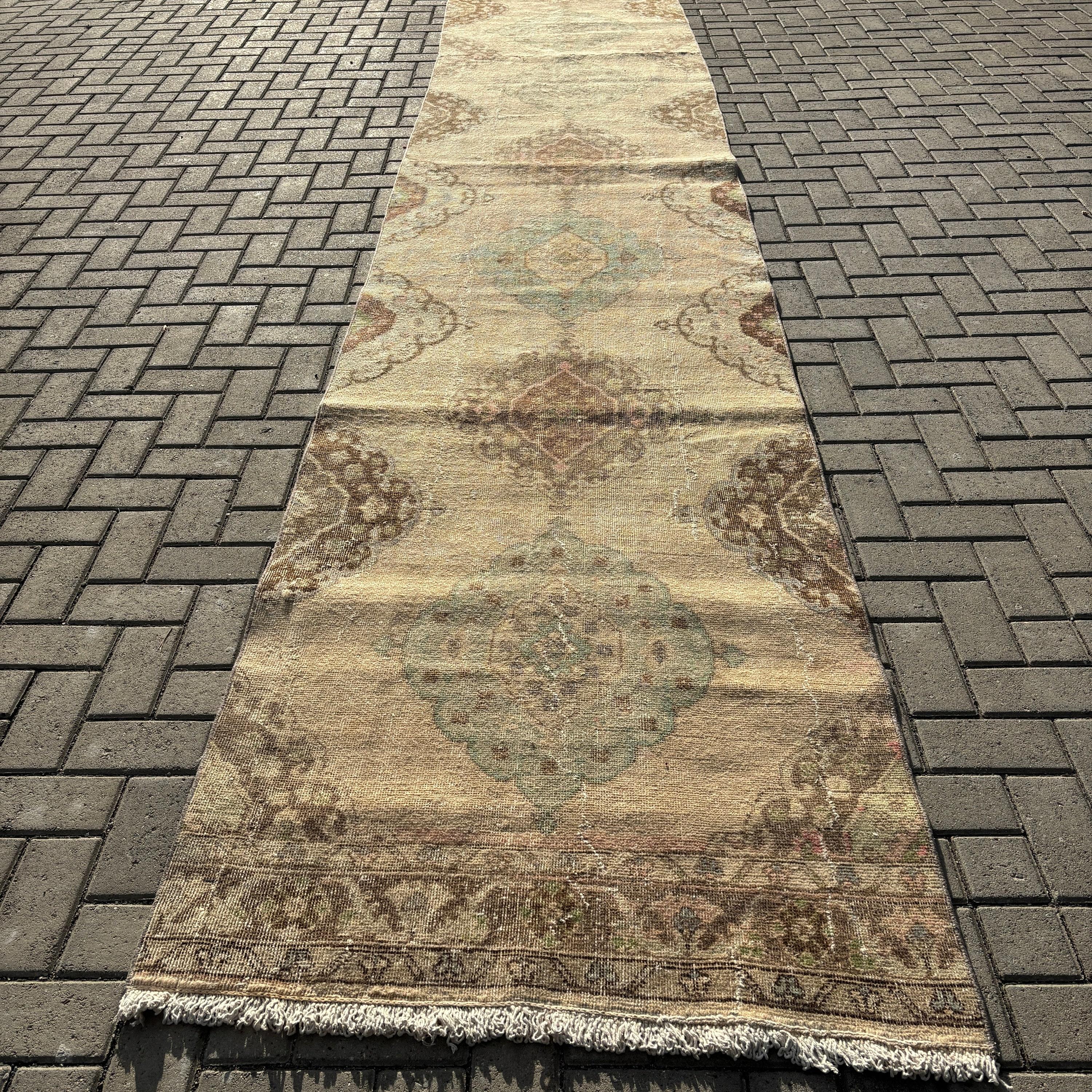 Beige Floor Rug, Oriental Rugs, Beni Ourain Runner Rug, 3.3x24.3 ft Runner Rug, Corridor Rug, Vintage Rug, Turkish Rugs