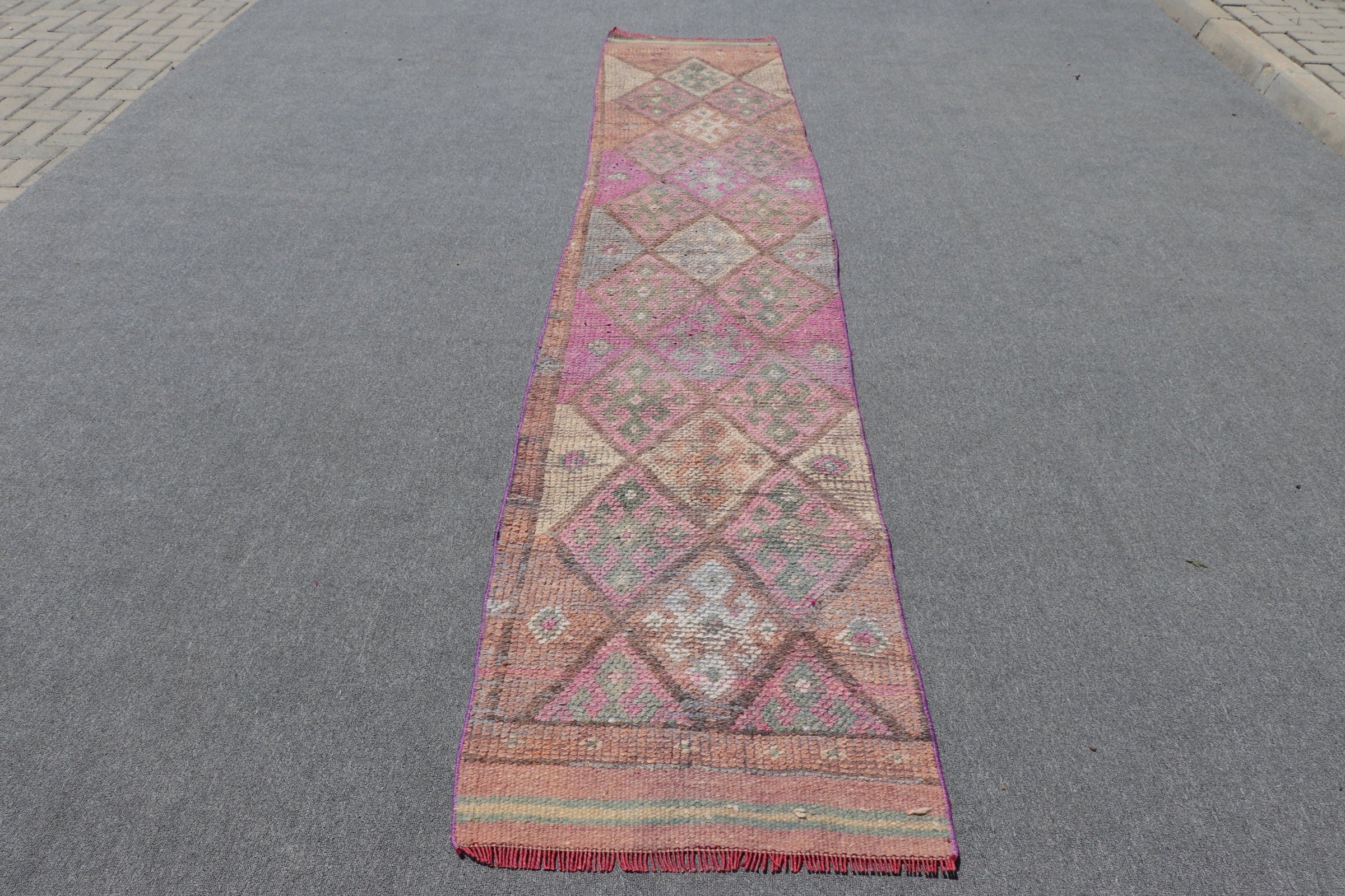 Moroccan Rug, Stair Rugs, Vintage Rugs, Pink  2.3x11.7 ft Runner Rug, Oushak Rugs, Turkish Rugs, Retro Rug, Rugs for Corridor