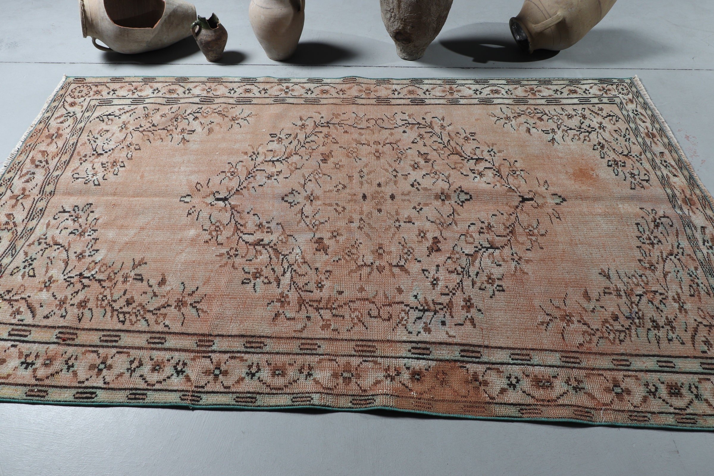 Vintage Halı, 4.9x7.8 ft Alan Halısı, Oushak Halıları, Yatak Odası Halısı, Bej Anadolu Halısı, Fas Halısı, Mutfak Halıları, Çocuk Odası Halıları, Türk Halısı