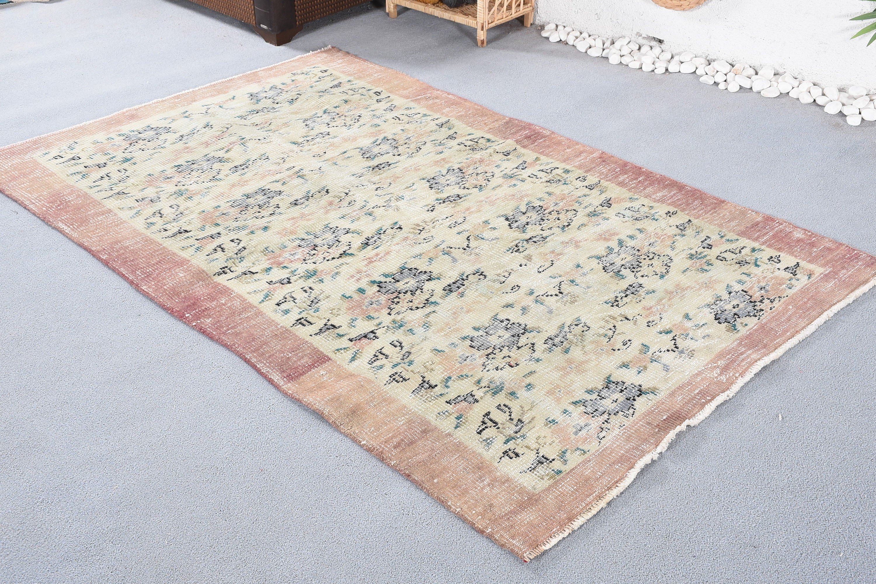 Yatak Odası Halıları, 4.3x6.9 ft Alan Halısı, Vintage Halılar, Yemek Odası Halısı, Bej Zemin Halısı, Ev Dekorasyonu Halısı, Oushak Halısı, Boho Halıları, Türk Halıları