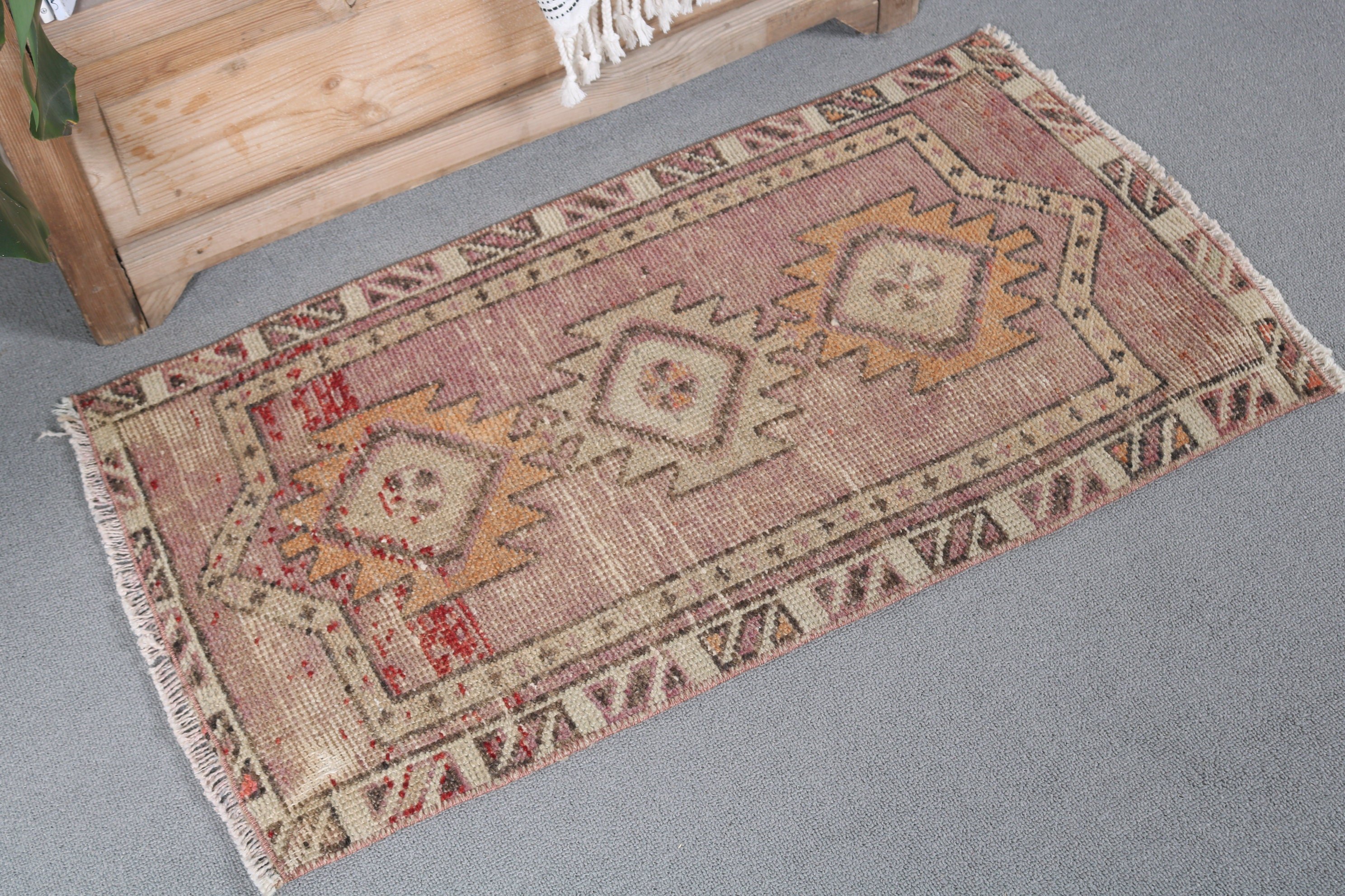 1.6x3 ft Small Rug, Purple Wool Rug, Bedroom Rug, Door Mat Rug, Vintage Rugs, Turkish Rug, Rugs for Bath, Abstract Rug, Bath Rugs, Wool Rug