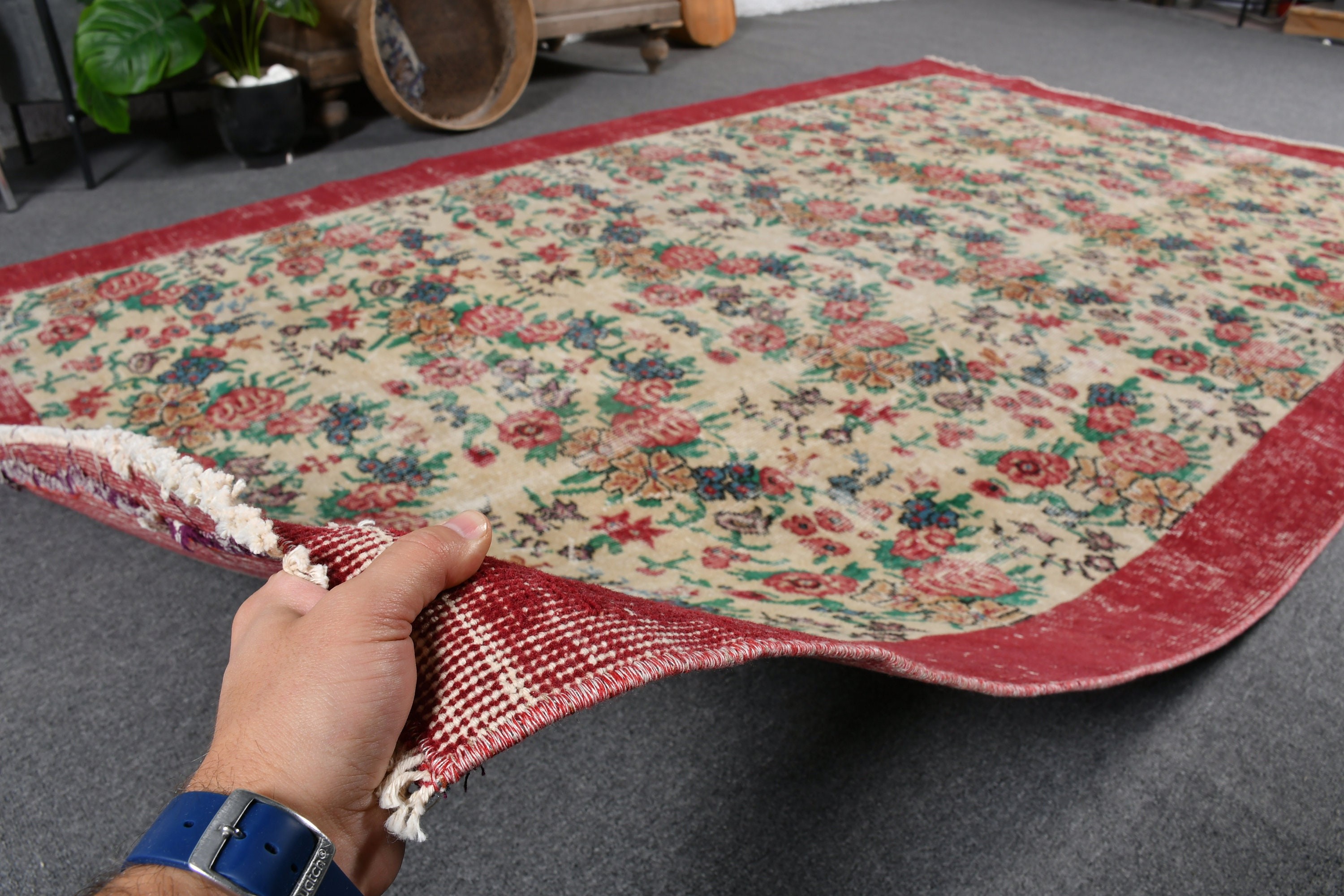 Turkish Rug, Pale Rugs, Red Kitchen Rug, Salon Rug, Home Decor Rug, Living Room Rugs, Vintage Rug, Antique Rug, 5.4x8.6 ft Large Rug