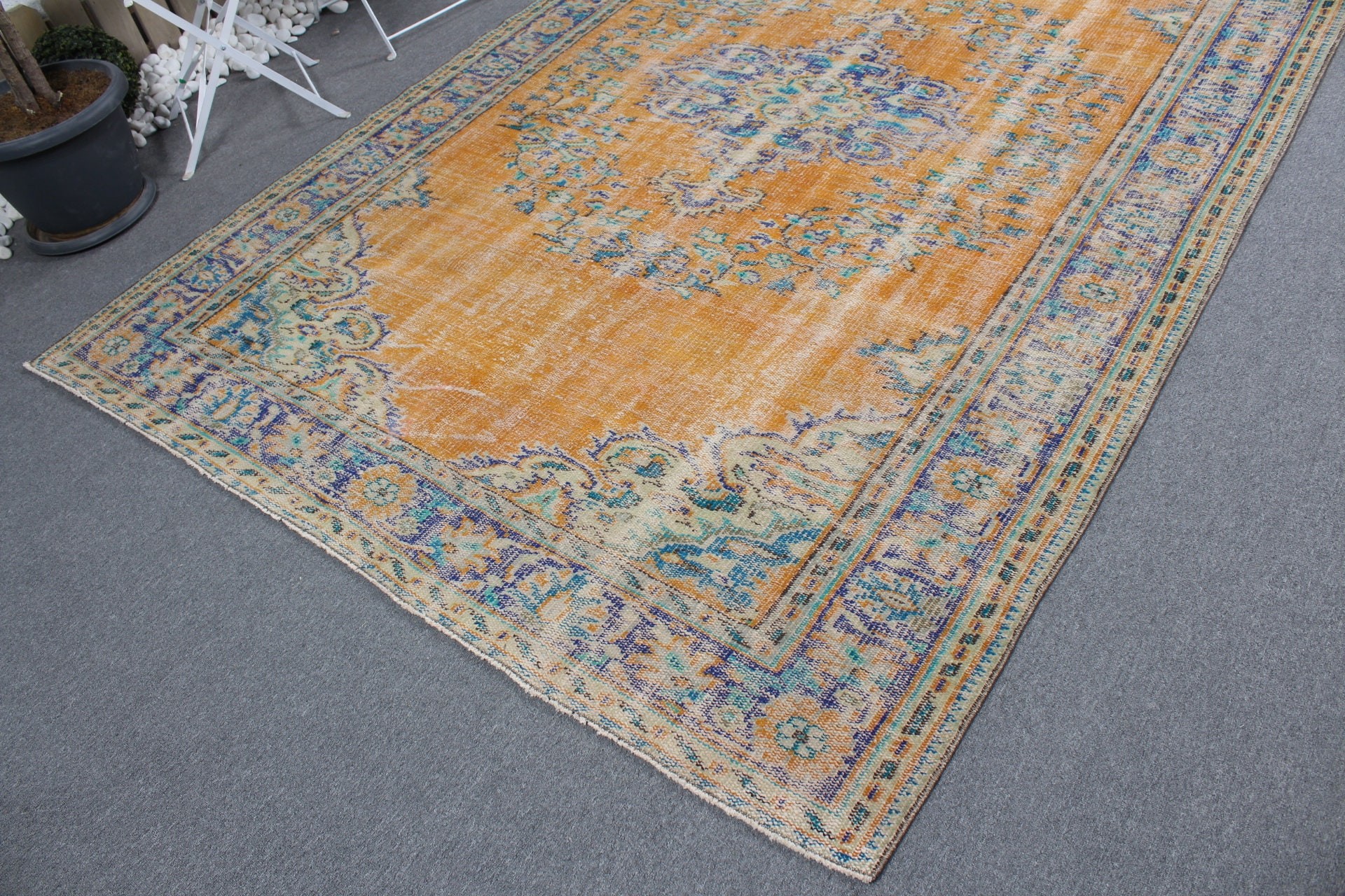 Vintage Rugs, Kitchen Rug, 6.3x9.4 ft Large Rugs, Turkish Rugs, Bedroom Rugs, Aztec Rug, Floor Rug, Yellow Home Decor Rug, Living Room Rugs