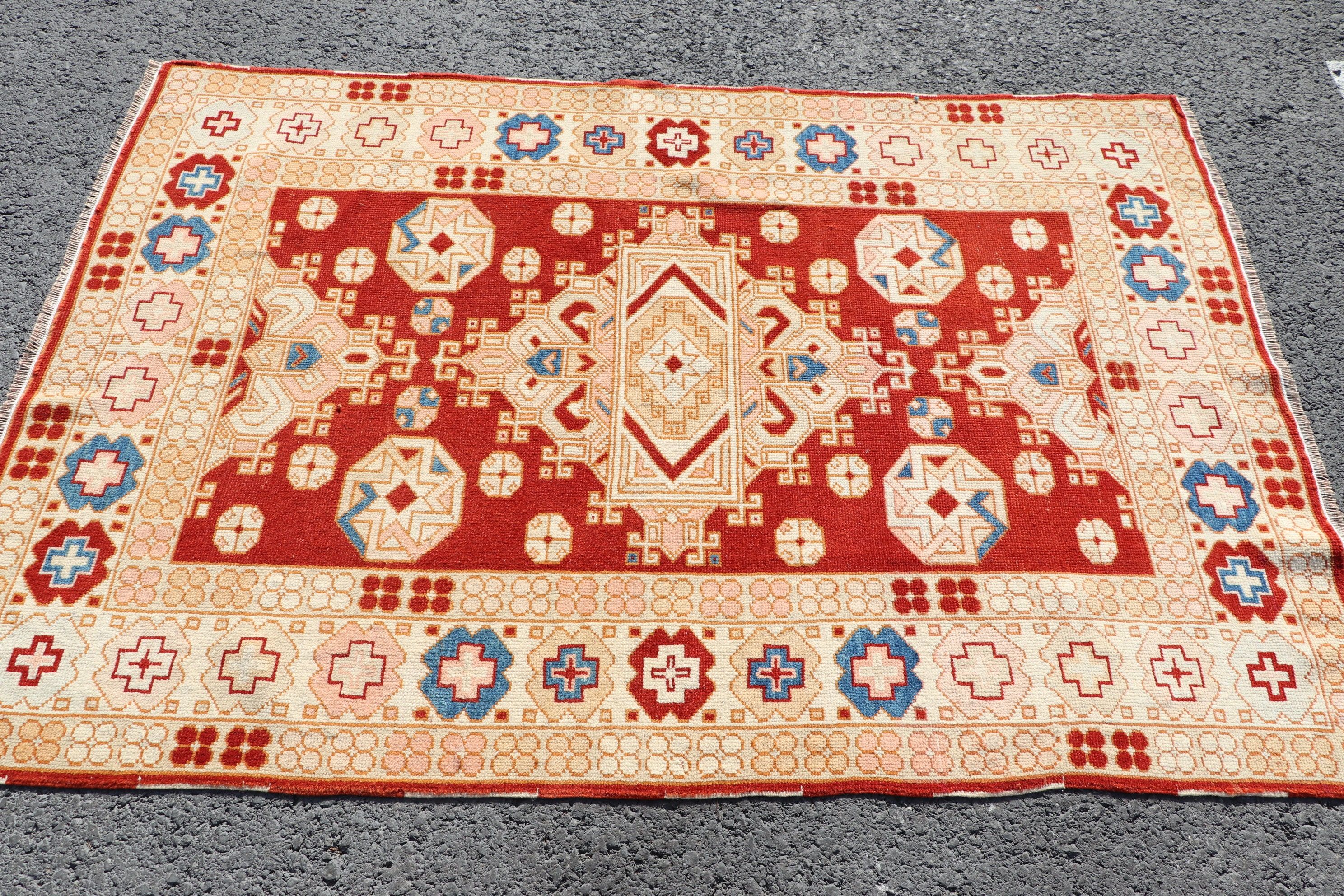 Turkish Rugs, Rugs for Entry, Bedroom Rugs, Red  3.9x5.7 ft Accent Rug, Kitchen Rug, Vintage Rugs, Outdoor Rug