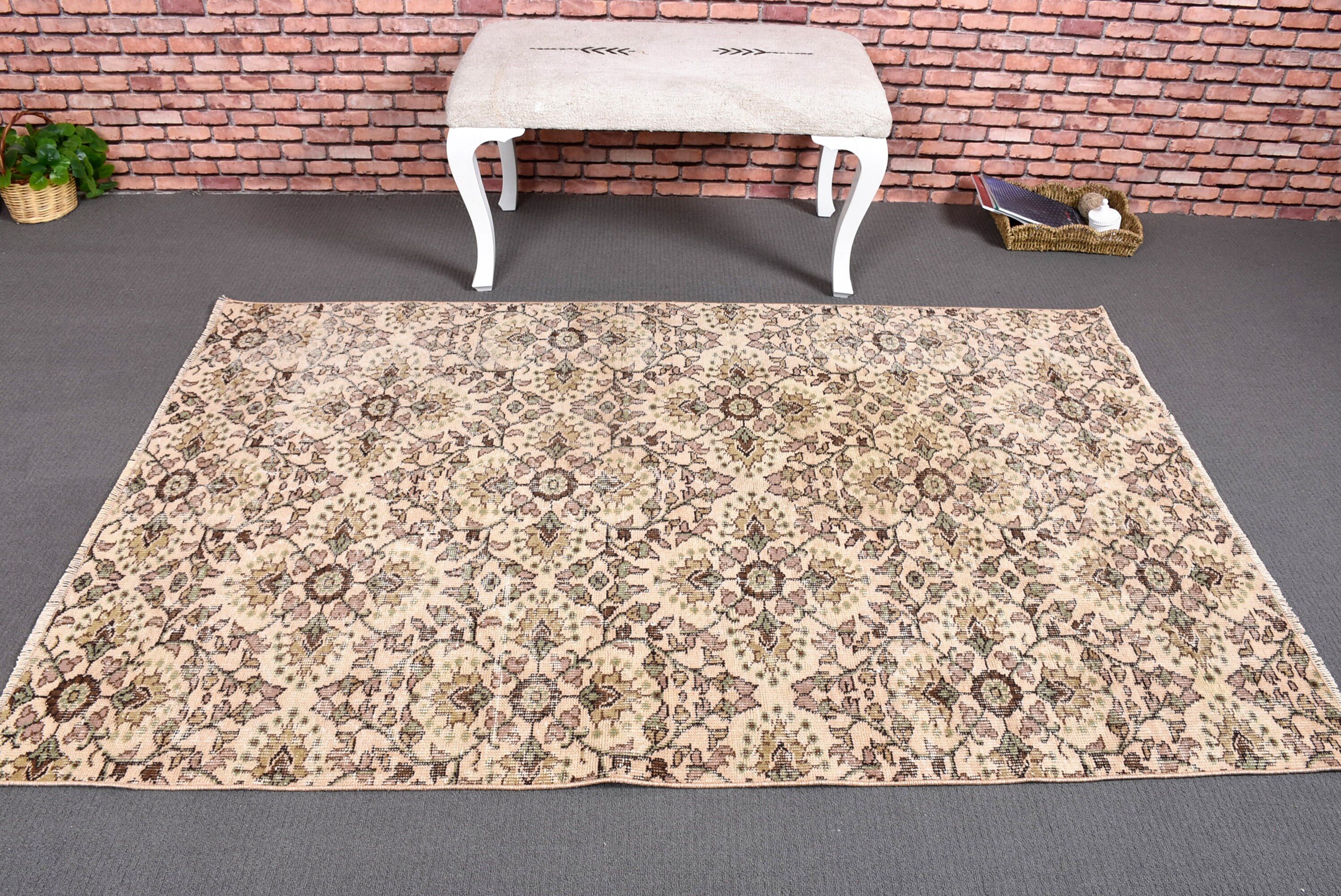 Ethnic Rug, Geometric Rugs, Rugs for Area, 4.1x6.5 ft Area Rug, Beige Oriental Rugs, Turkish Rug, Indoor Rug, Bedroom Rug, Vintage Rug