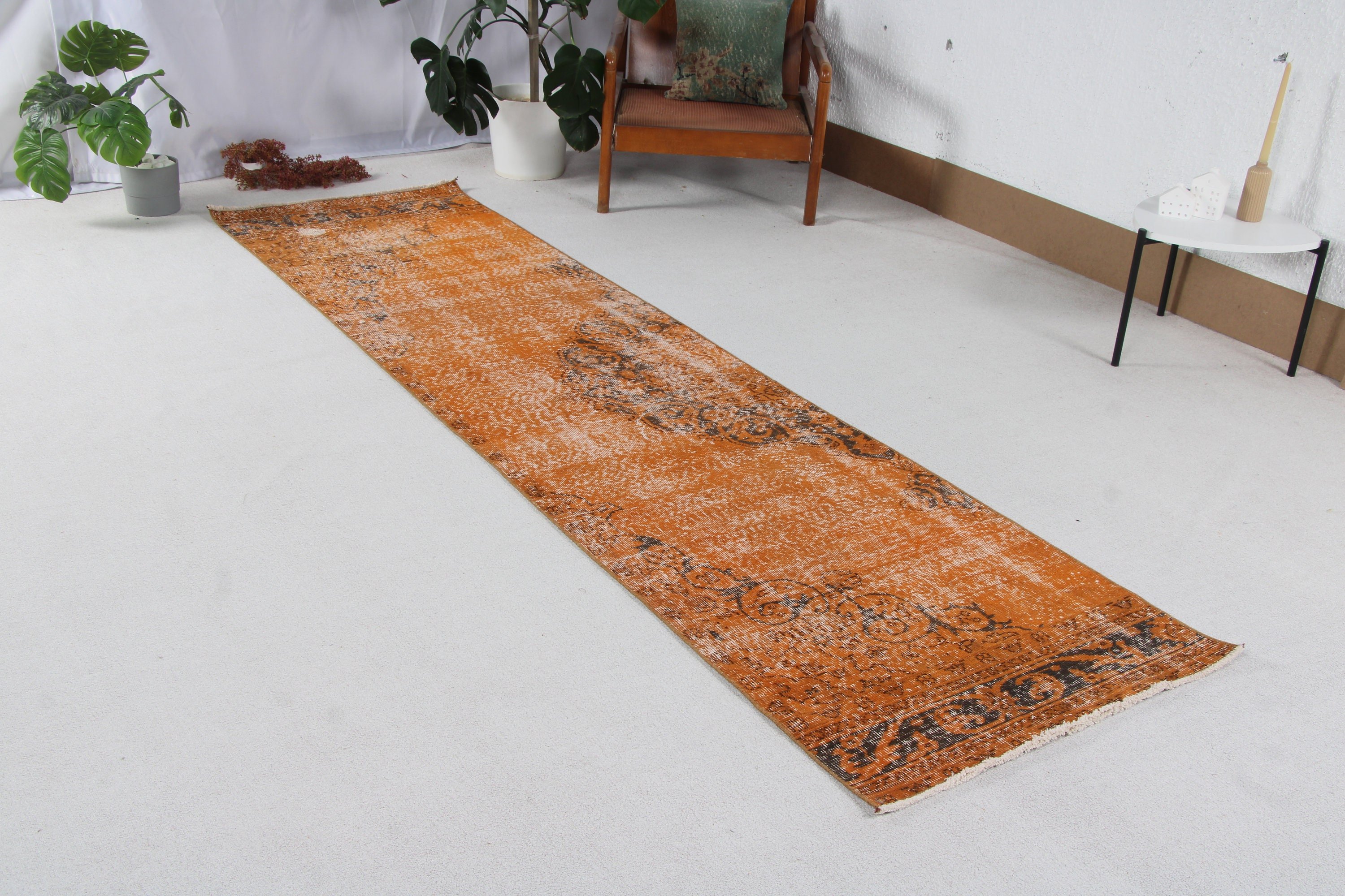 Kabile Halısı, Vintage Halı, Yer Halıları, 2.6x10 ft Runner Halısı, Oushak Halıları, Uzun Yolluk Halısı, Türk Halısı, Vintage Runner Halıları, Turuncu Soğuk Halı