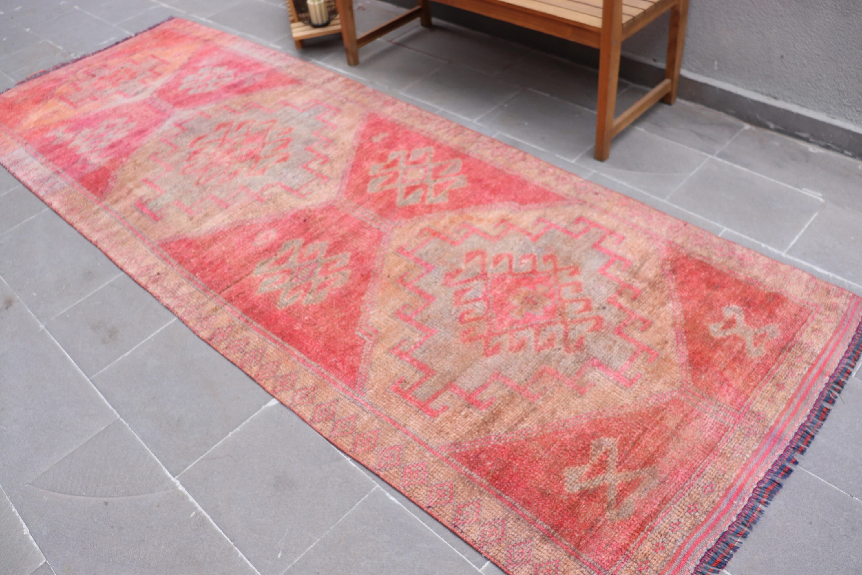 Pink Oriental Rug, 3.9x11.1 ft Runner Rugs, Kitchen Rug, Oushak Rug, Turkish Rugs, Stair Rug, Oriental Rug, Rugs for Runner, Vintage Rug