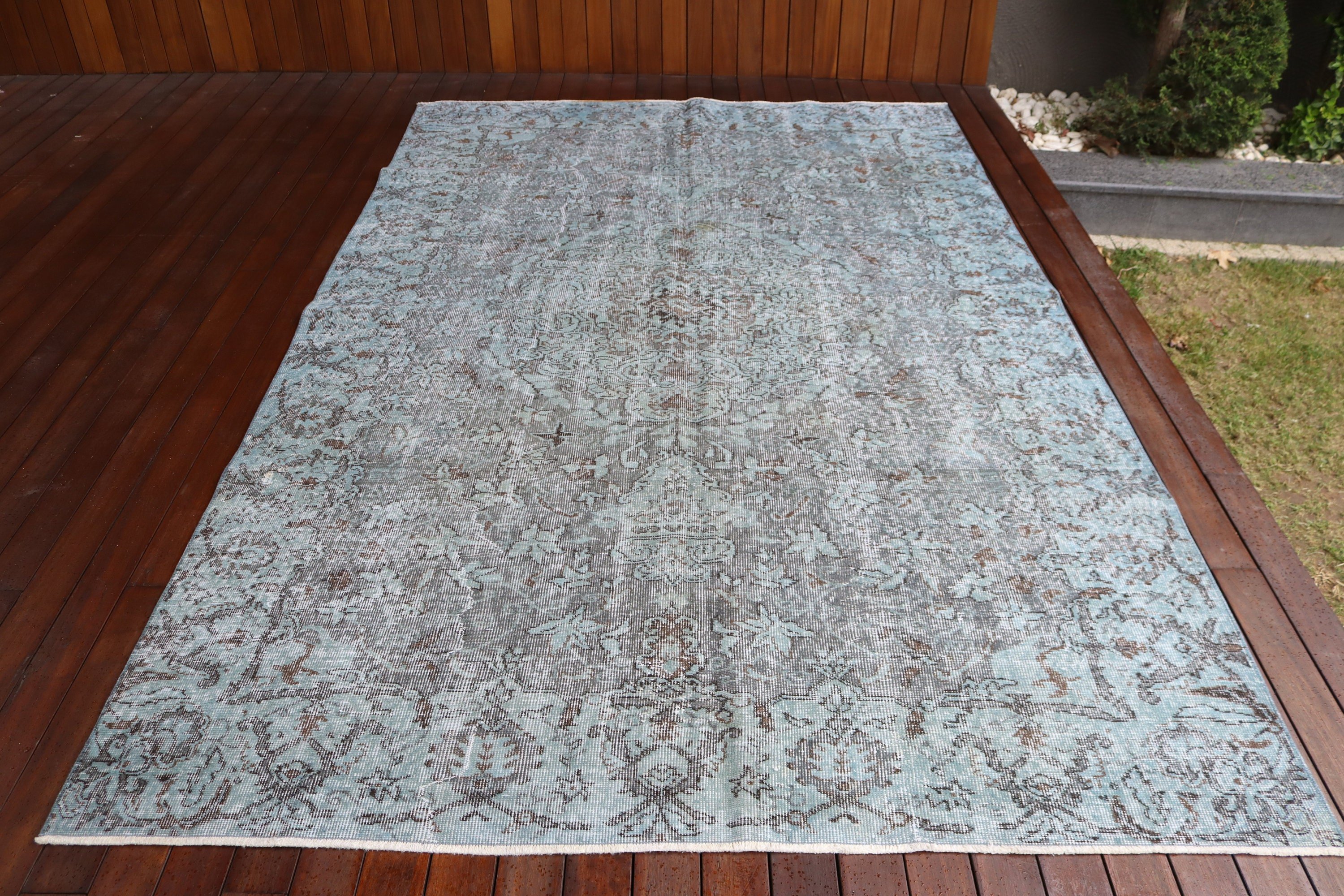 Türk Halısı, Büyük Oushak Halıları, Vintage Halı, Yeşil Antika Halı, El Dokuma Halı, 6.1x9.7 ft Büyük Halılar, Havalı Halı, Büyük Vintage Halılar