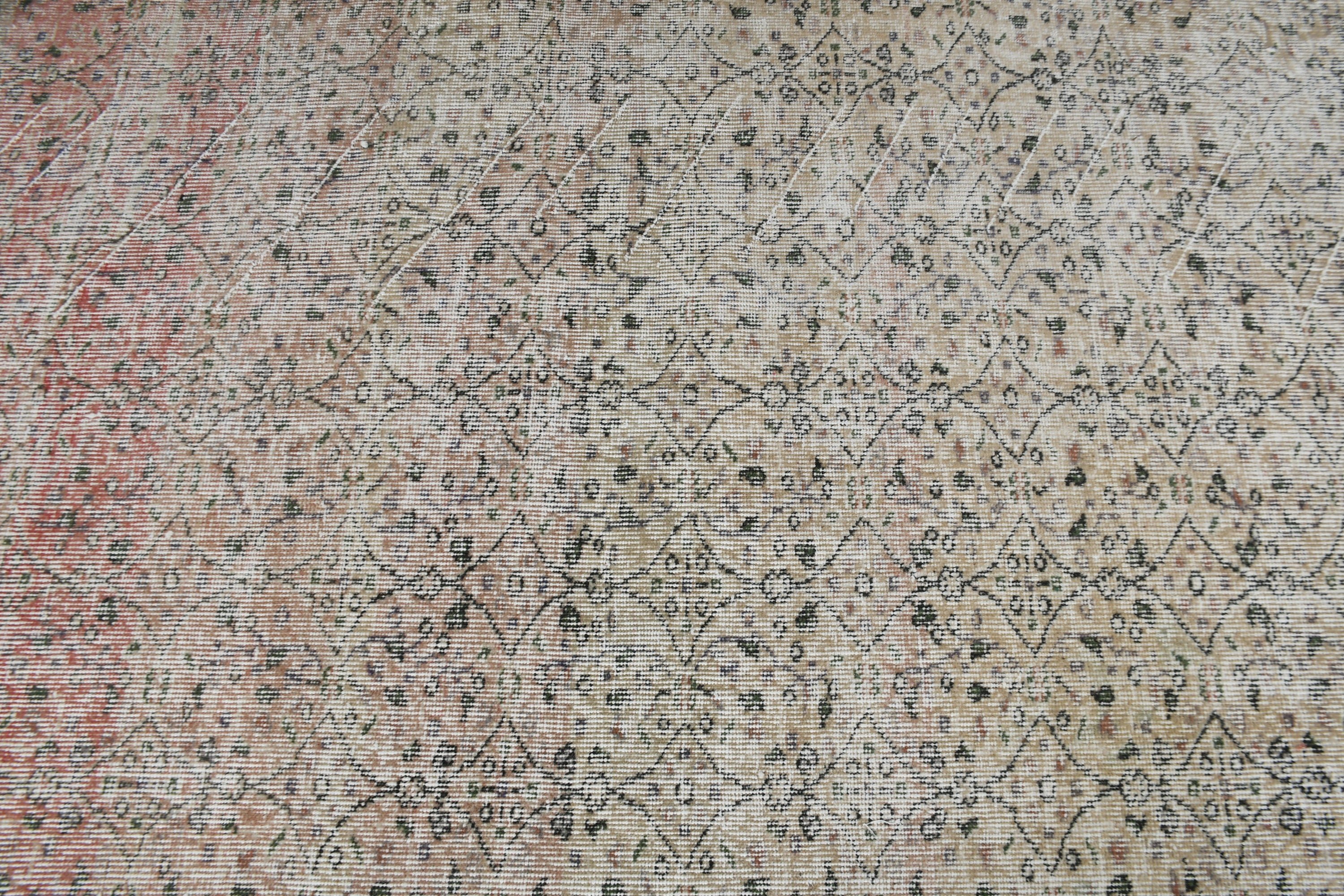 3.7x6.9 ft Alan Halısı, Soluk Halı, Oturma Odası Halıları, Bej Yün Halı, Vintage Halı, Oushak Halıları, İç Mekan Halısı, Türk Halısı, Mutfak Halıları