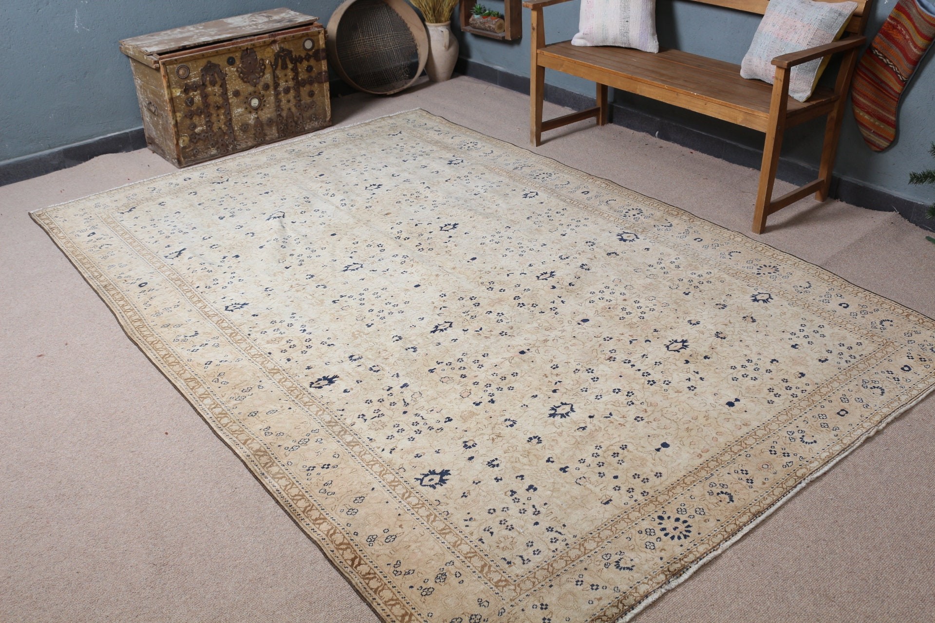 Home Decor Rugs, Cool Rug, Turkish Rug, Living Room Rug, Beige Bedroom Rug, Rugs for Bedroom, Salon Rug, 6.3x9.4 ft Large Rug, Vintage Rug