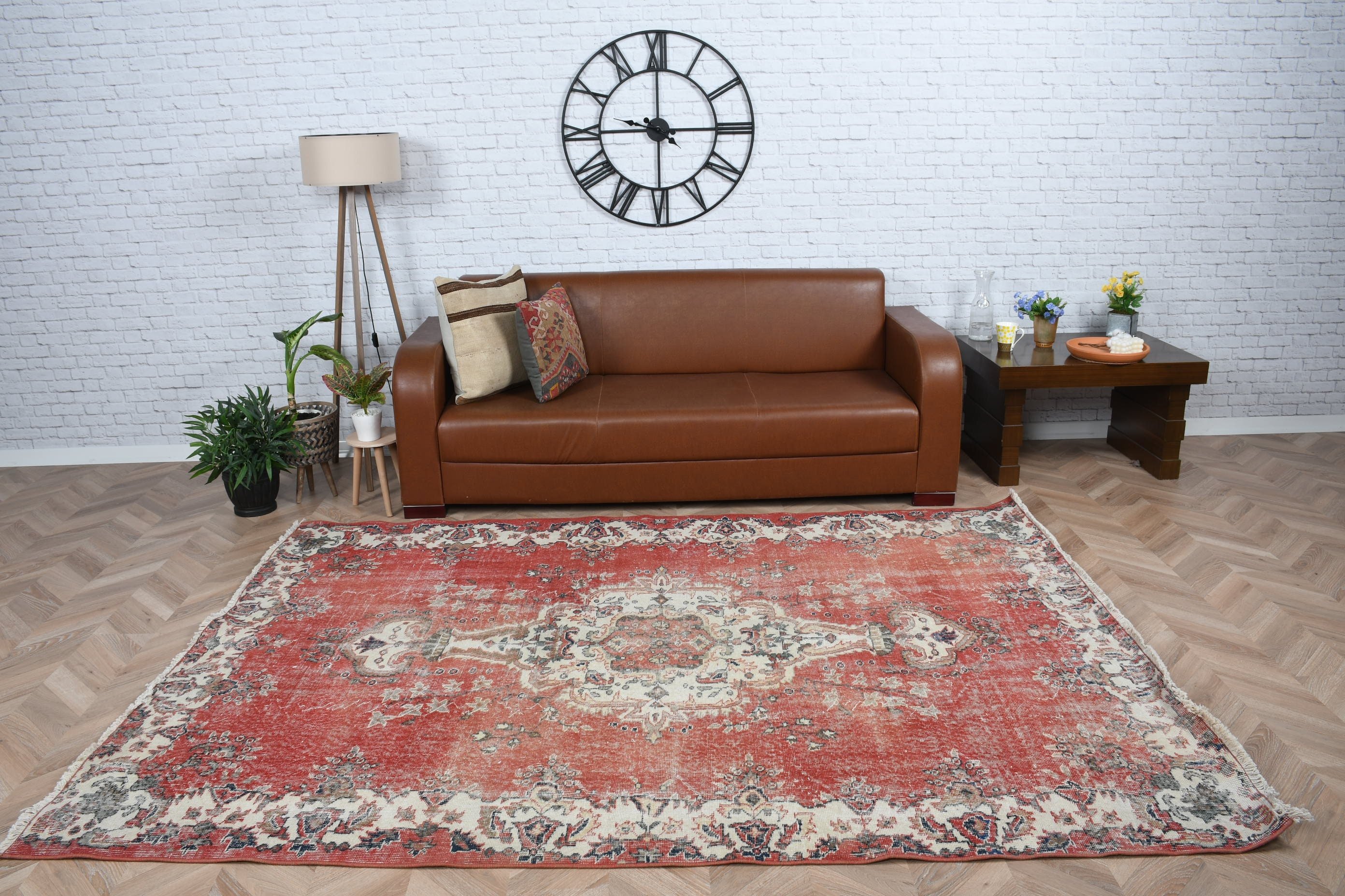 Kırmızı Ev Dekor Halısı, 5.9x8.5 ft Büyük Halı, Yün Halılar, Salon Halıları, Türk Halıları, Vintage Halı, Anadolu Halısı, Salon Halıları, Yatak Odası Halıları