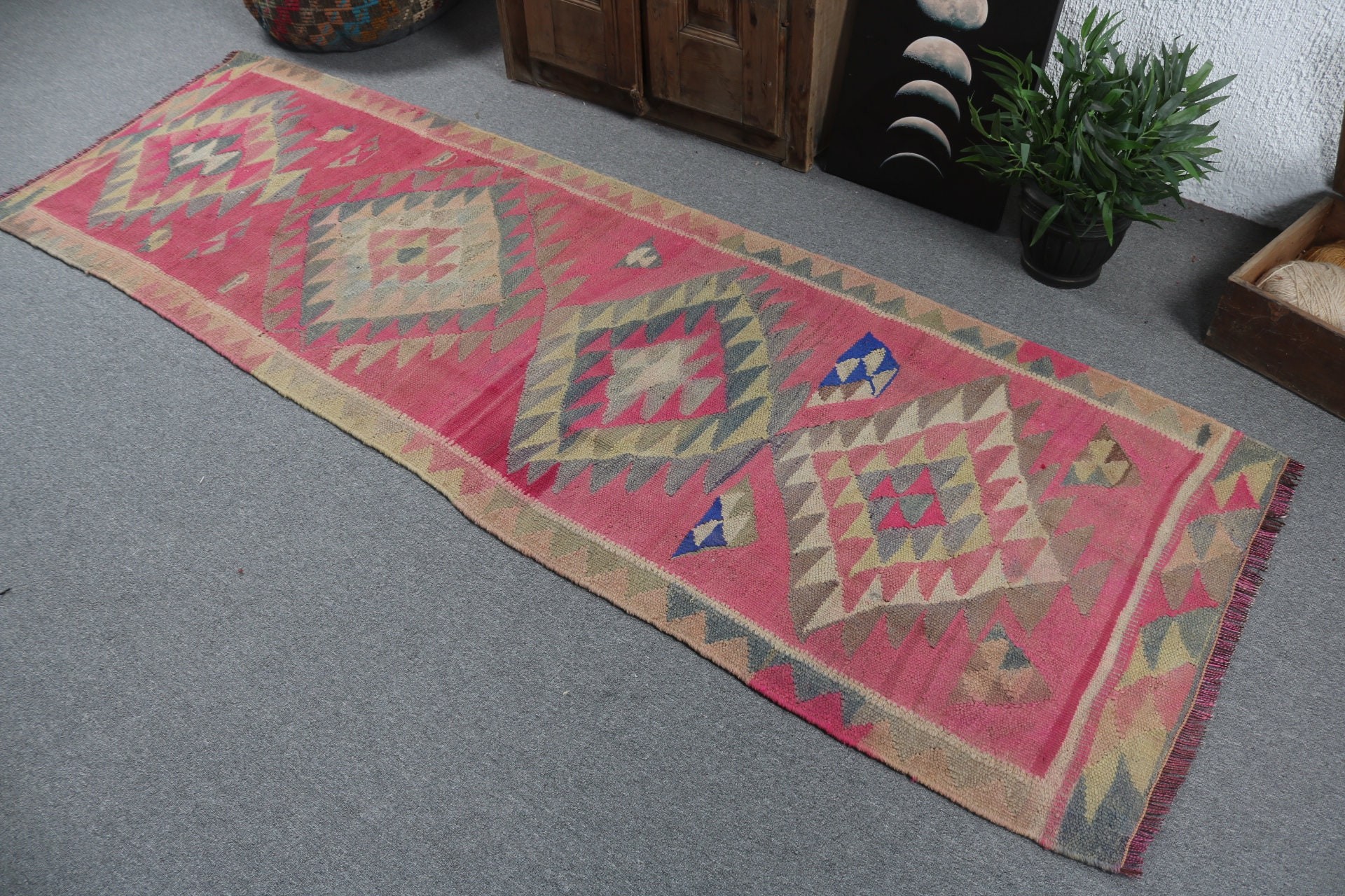 Vintage Runner Halıları, Pembe Mutfak Halısı, Yatak Odası Halısı, 2,9x8,8 ft Runner Halıları, Vintage Halı, Havalı Halılar, Türk Halıları, Beni Ourain Runner Halıları