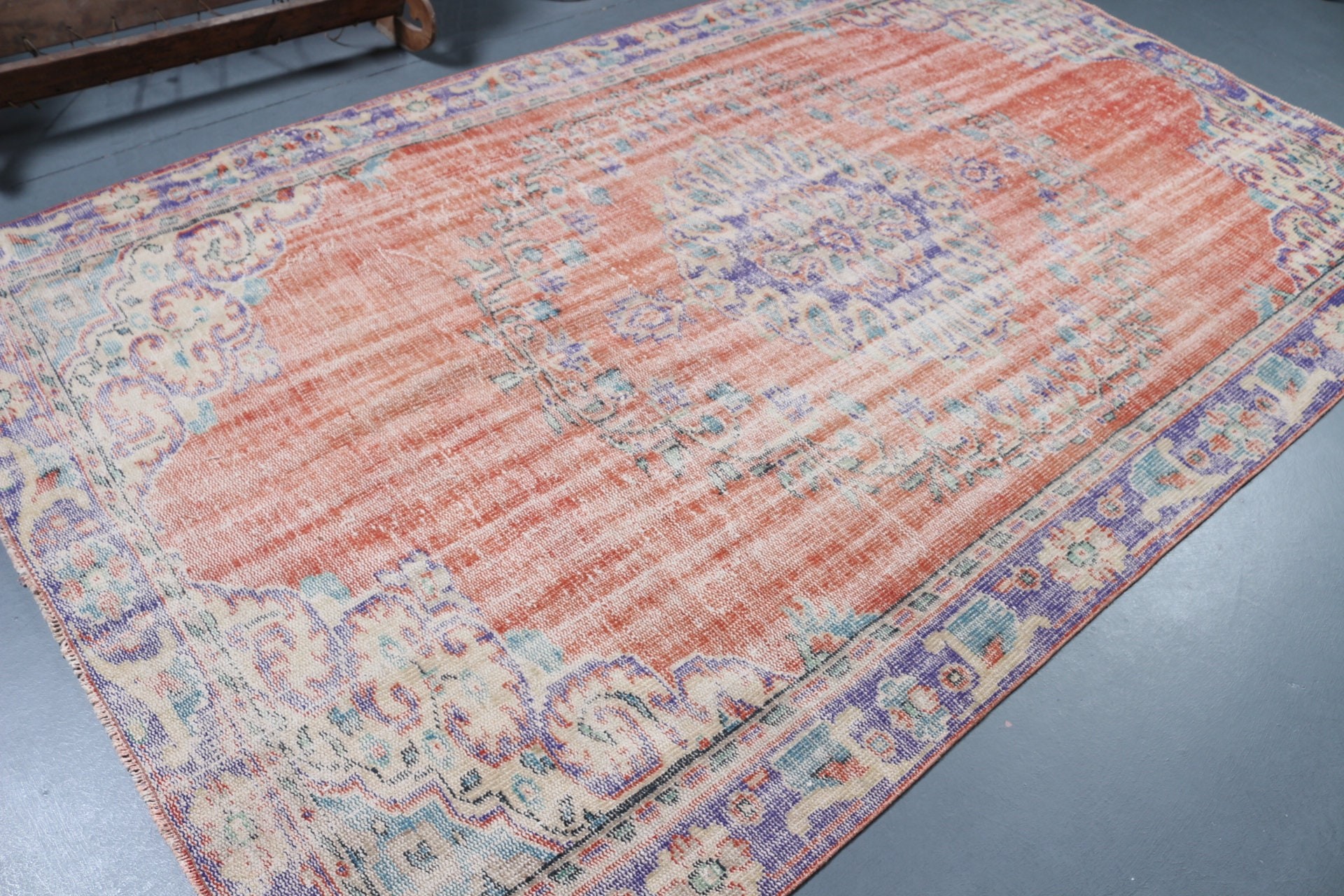 Wool Rug, Dining Room Rug, Orange  5.8x9.5 ft Large Rugs, Salon Rug, Vintage Rug, Floor Rugs, Turkish Rug