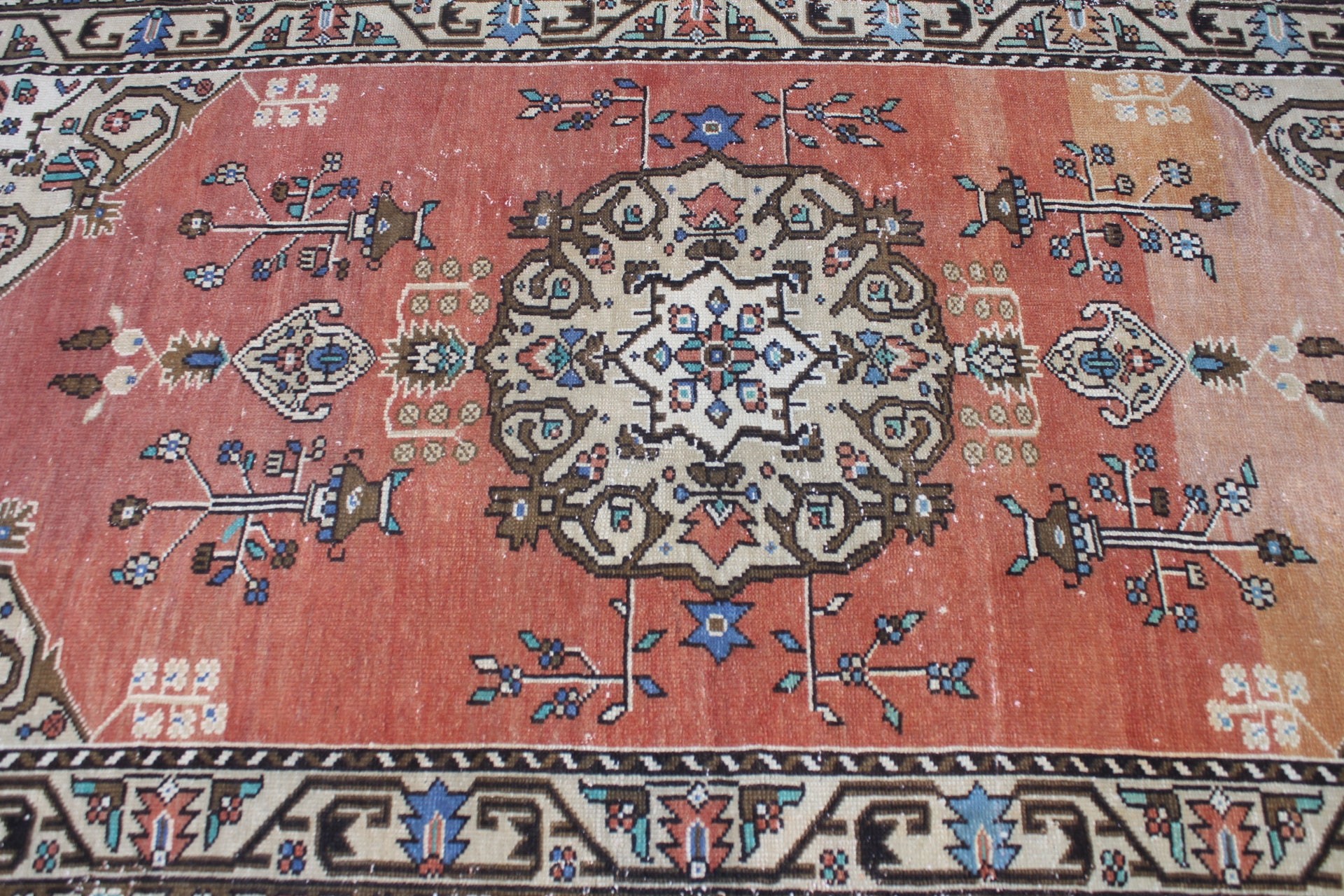 Floor Rug, 4.2x7 ft Area Rugs, Antique Rug, Rugs for Nursery, Living Room Rug, Vintage Rug, Red Home Decor Rugs, Pale Rugs, Turkish Rug