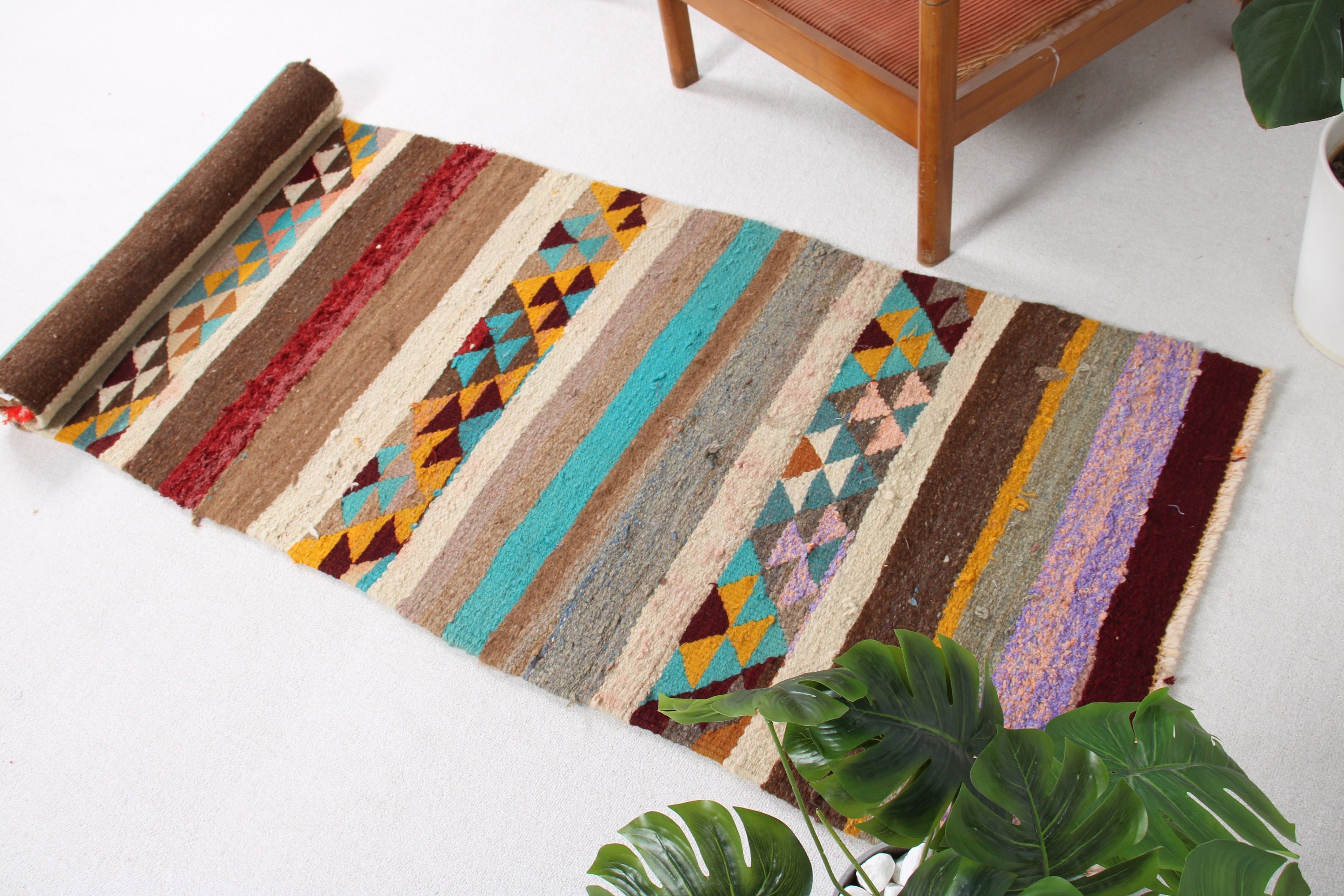 Modern Rug, Beige Geometric Rug, Stair Rug, Vintage Rug, Turkish Rug, 2.7x9.7 ft Runner Rug, Kilim, Hallway Rug, Home Decor Rug, Floor Rug